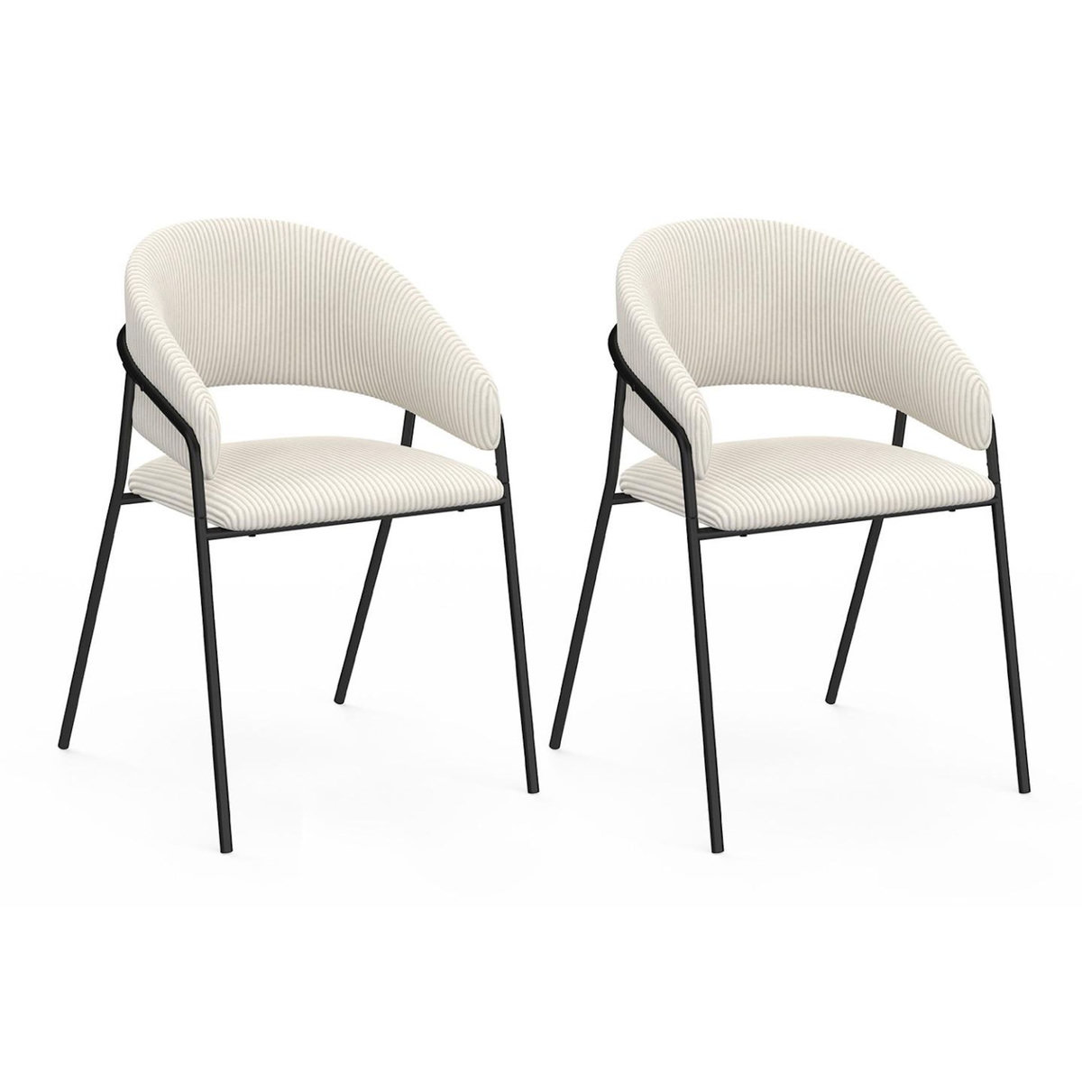 ID MARKET Lot de 2 chaises de salle à manger VINI en velours côtelé beige et pieds métal noir