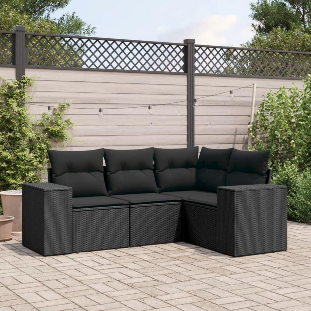 VIDAXL Salon de jardin 4 pcs avec coussins noir resine tressee