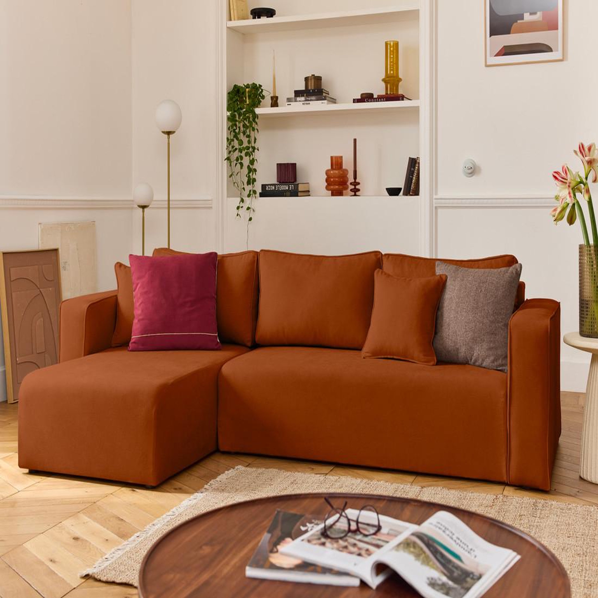 Voir la diapositive 1 : BEST MOBILIER Topaze - canapé d'angle déhoussable réversible 4 places en tissu