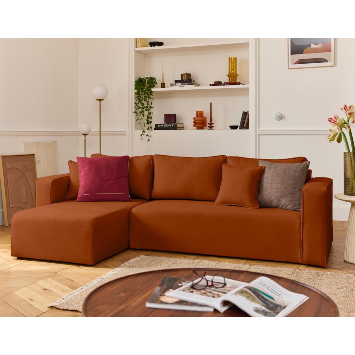 BEST MOBILIER Topaze - canapé d'angle déhoussable réversible 4 places en tissu