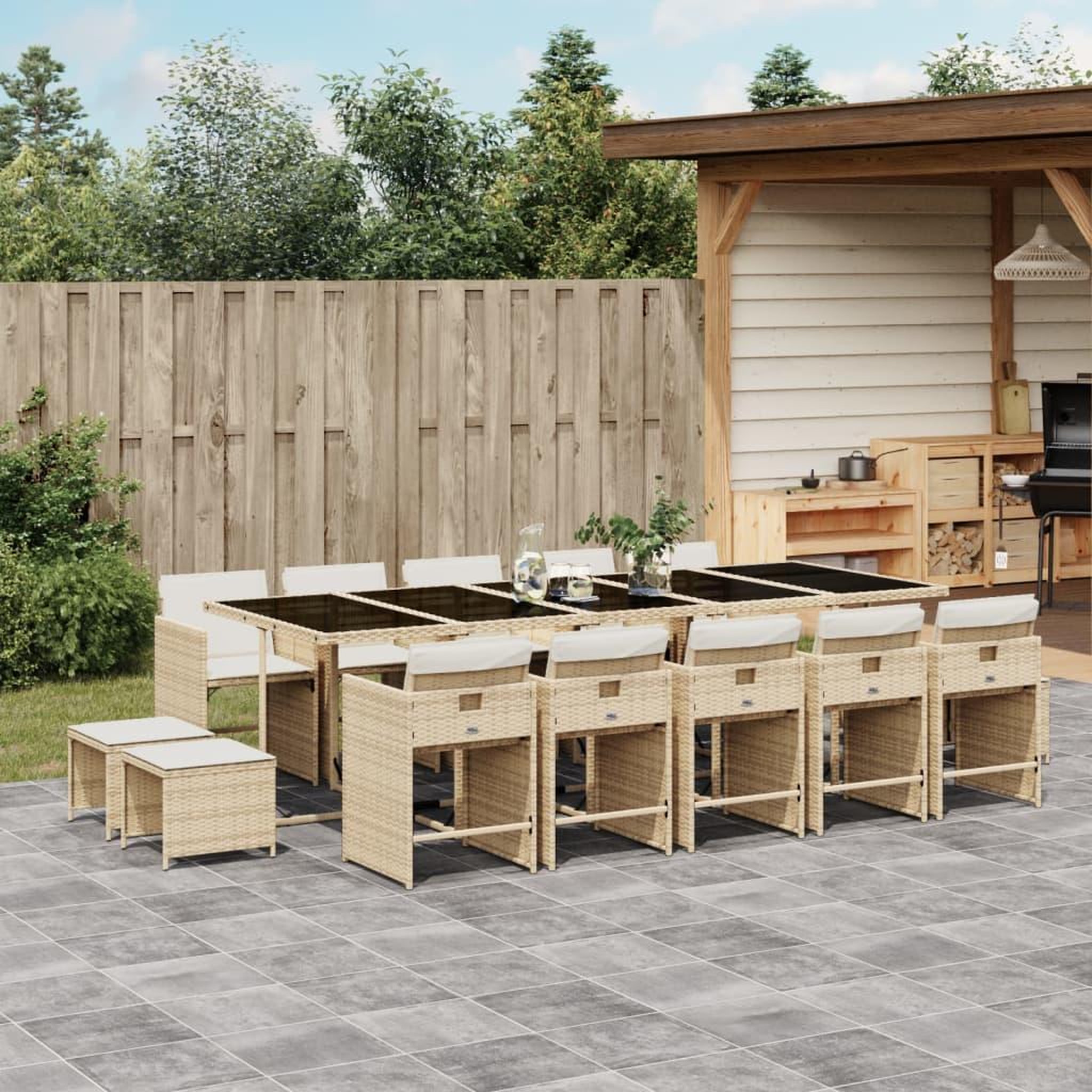Voir la diapositive 1 : VIDAXL Ensemble a manger de jardin et coussins 15 pcs beige