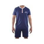 SERGE BLANCO Ensemble homme Pyjama court T-shirt col tunisien Vintage. Coloris disponibles : Bleu