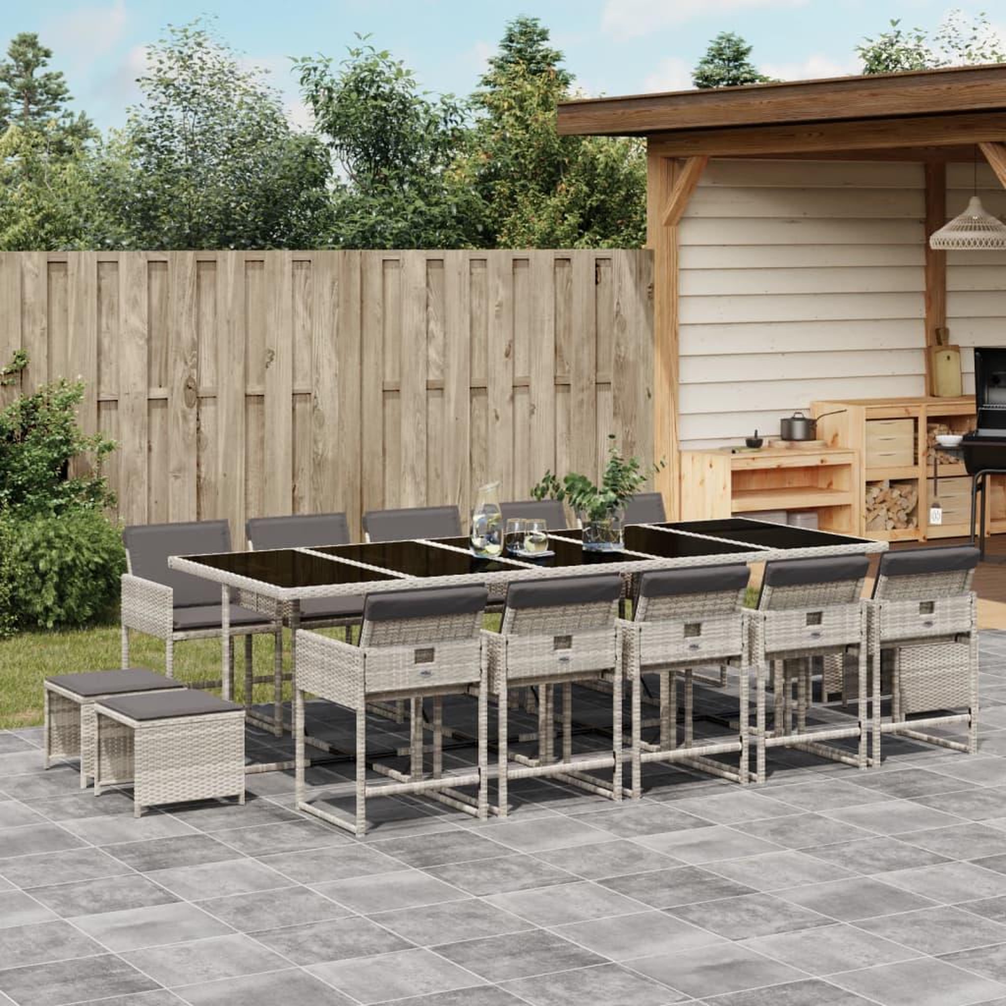 VIDAXL Ensemble a manger de jardin et coussins 15 pcs gris clair rotin