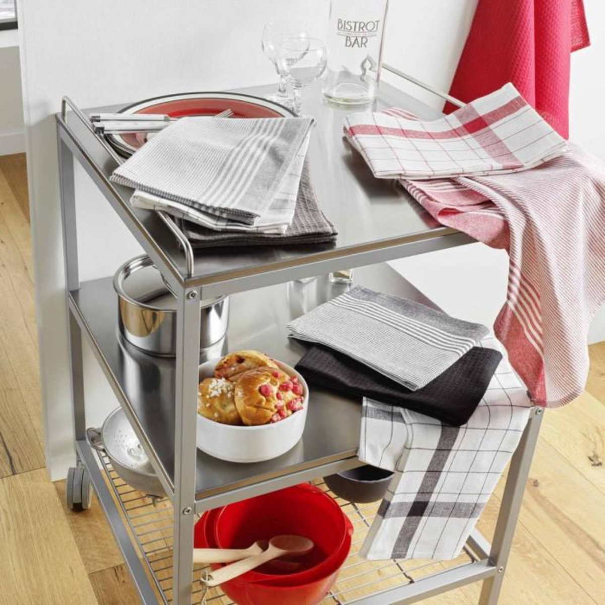 Paris Prix Lot de 3 Torchons  Vibrato  50x70cm Rouge