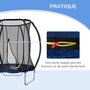Voir la diapositive 6 : HOMCOM Trampoline enfant Ø 2,25 × 2,35H m filet de sécurité porte zipée couvre-ressorts 6 poteaux rembourrés incurvés bleu