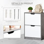 Voir la diapositive 6 : HOMCOM Armoire à chaussures meuble à chaussures dim. 62L x 26l x 81H cm 2 portes abattantes blanc effet béton ciré