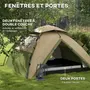OUTSUNNY Tente de camping familiale 3-4 pers. tente dôme étanche 2000 mm sac de transport vert marron
