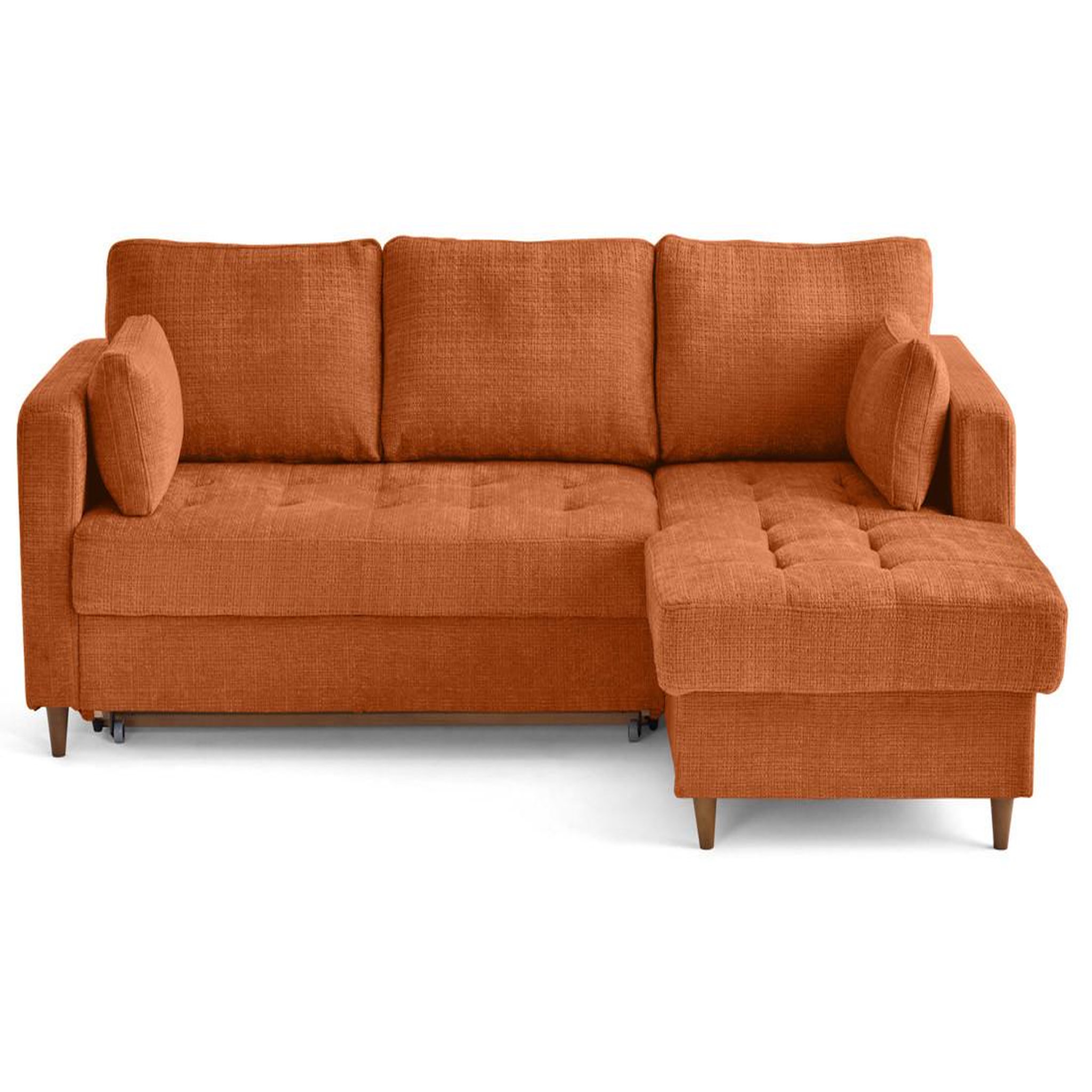 Voir la diapositive 1 : LISA DESIGN Anna - canapé d'angle droit 4 places convertible avec coffre en velours texturé