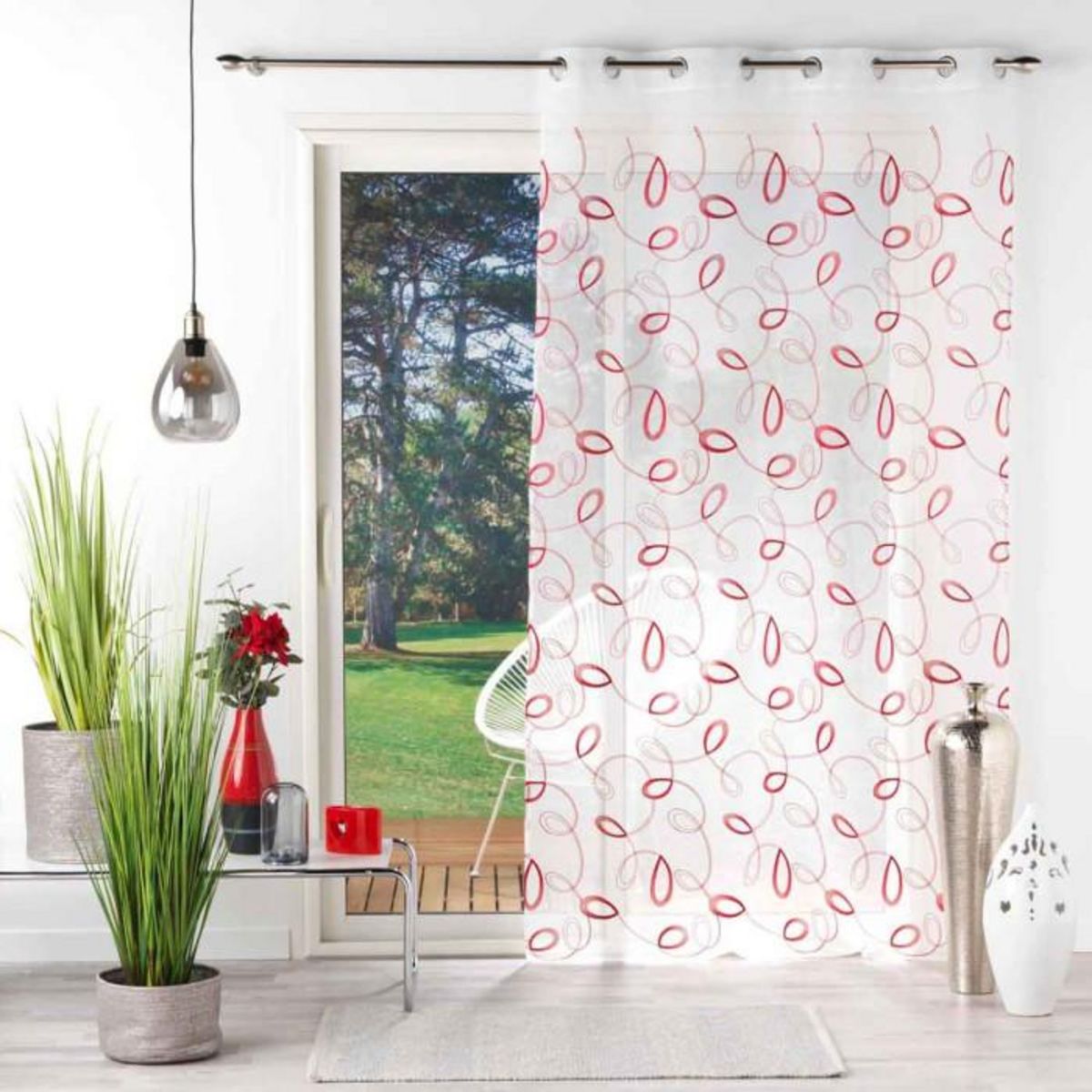 Paris Prix Rideau Voilage à Œillets  Hoops  140x240cm Rouge