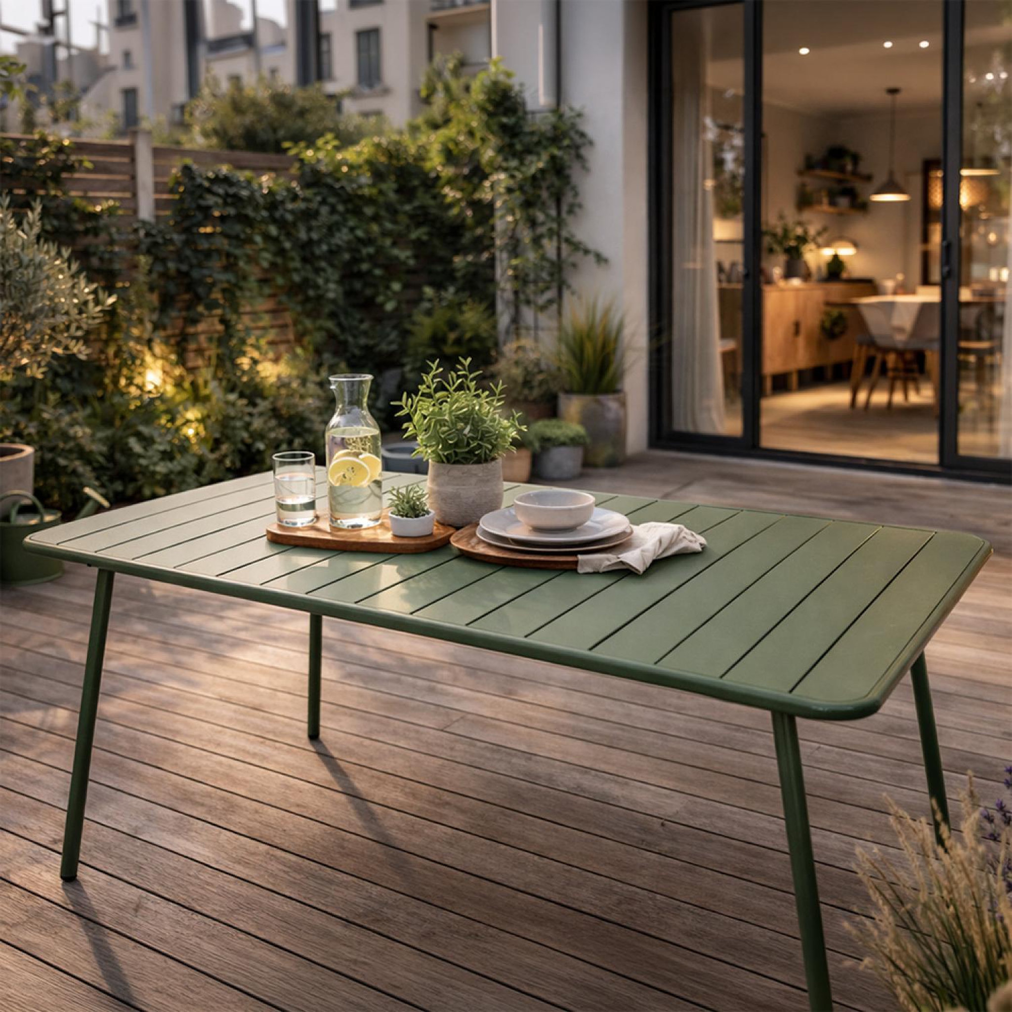 Voir la diapositive 2 : CONCEPT USINE Table de jardin 4 à 6 places 120cm vert bergame