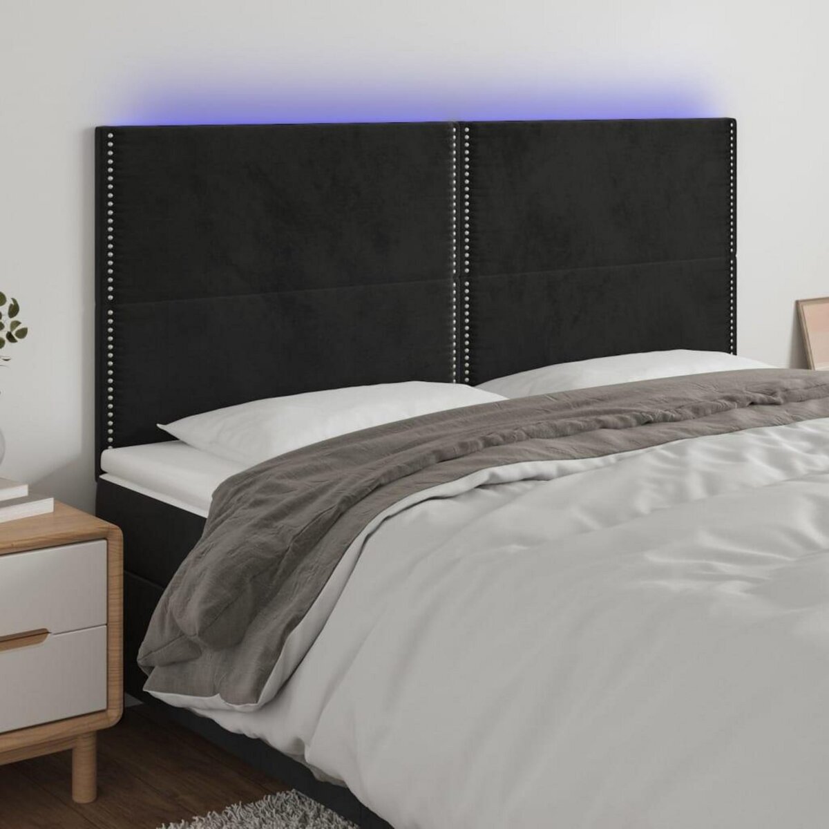 VIDAXL Tete de lit a LED Noir 200x5x118/128 cm Velours