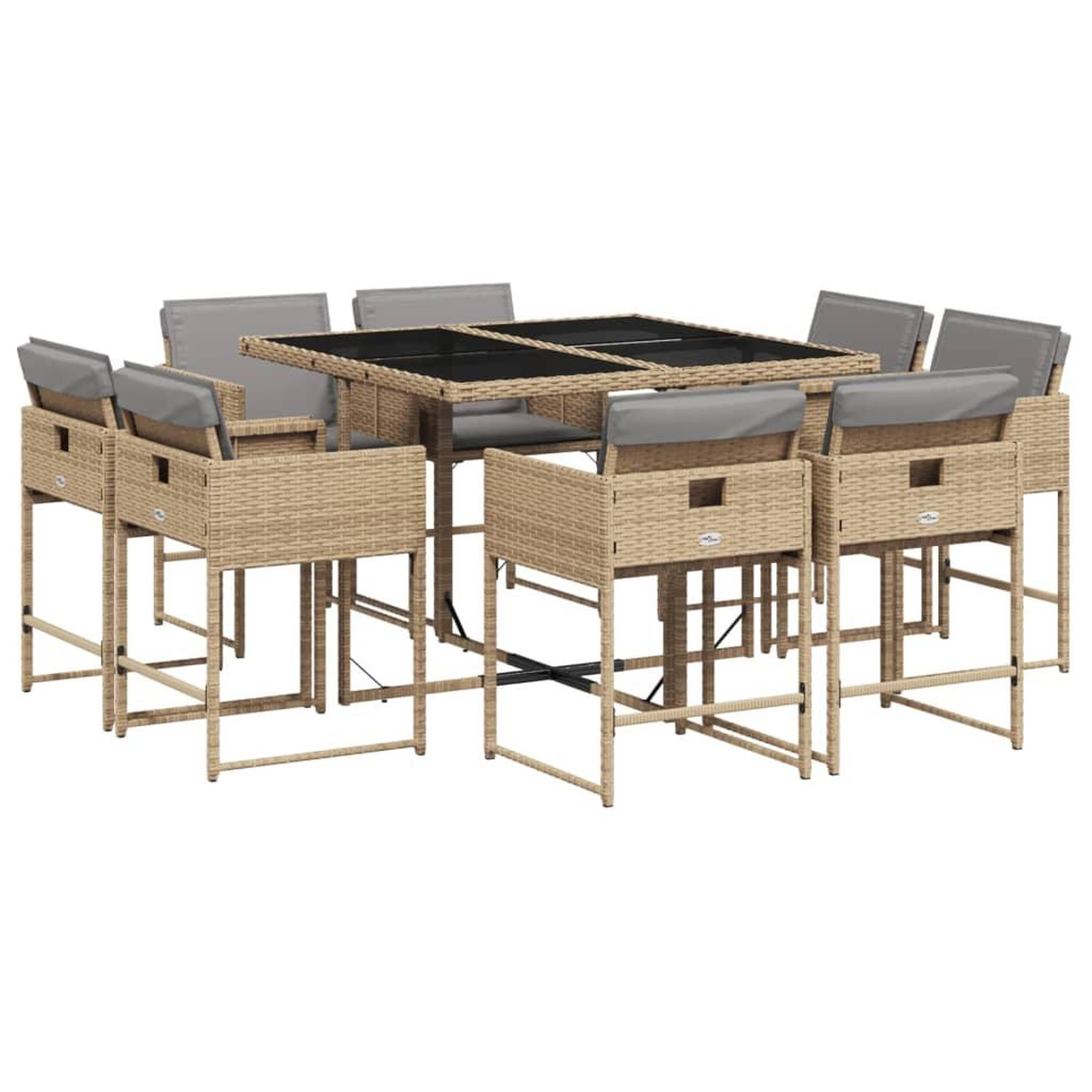 Voir la diapositive 2 : VIDAXL Ensemble a manger de jardin et coussins 9 pcs melange beige