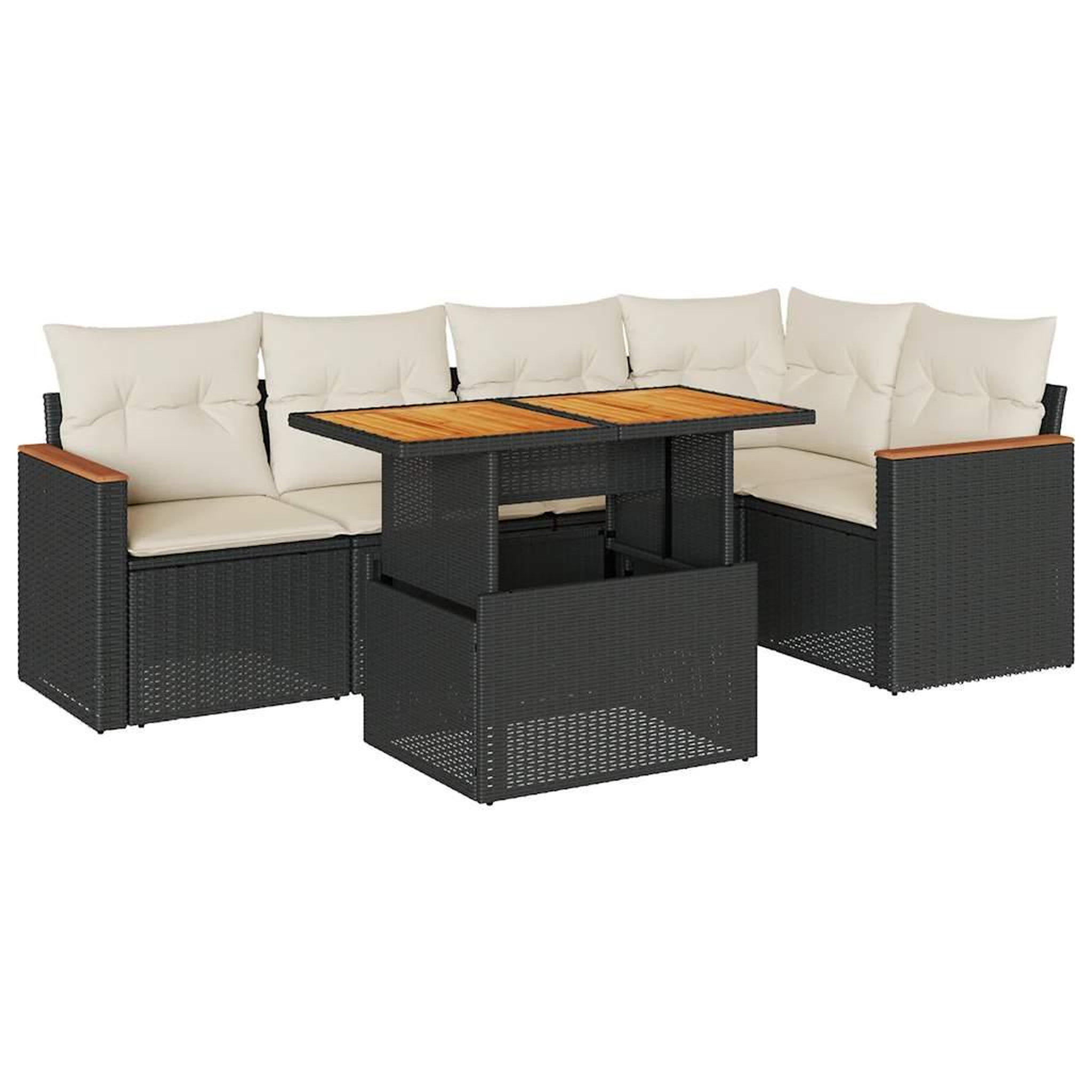 Voir la diapositive 2 : VIDAXL Salon de jardin 6 pcs avec coussins noir resine tressee acacia