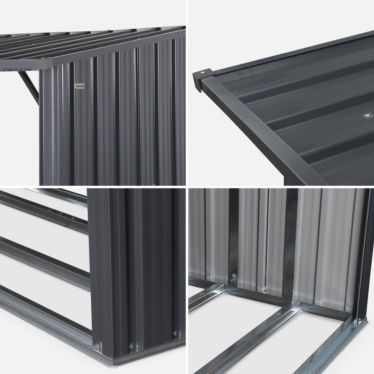 SWEEEK Bûcher en métal de 80 x 215 x 155 cm. gris anthracite - Épicéa -  abri bûches en acier galvanisé. 2 stères