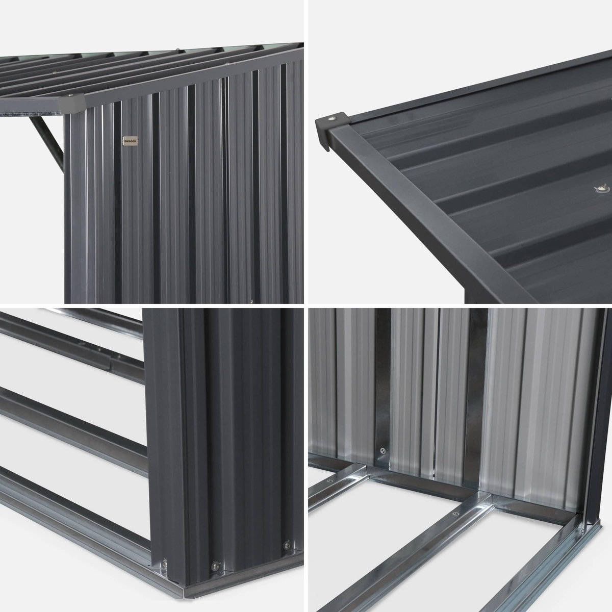 SWEEEK Bûcher en métal de 80 x 215 x 155 cm. gris anthracite - Épicéa -  abri bûches en acier galvanisé. 2 stères