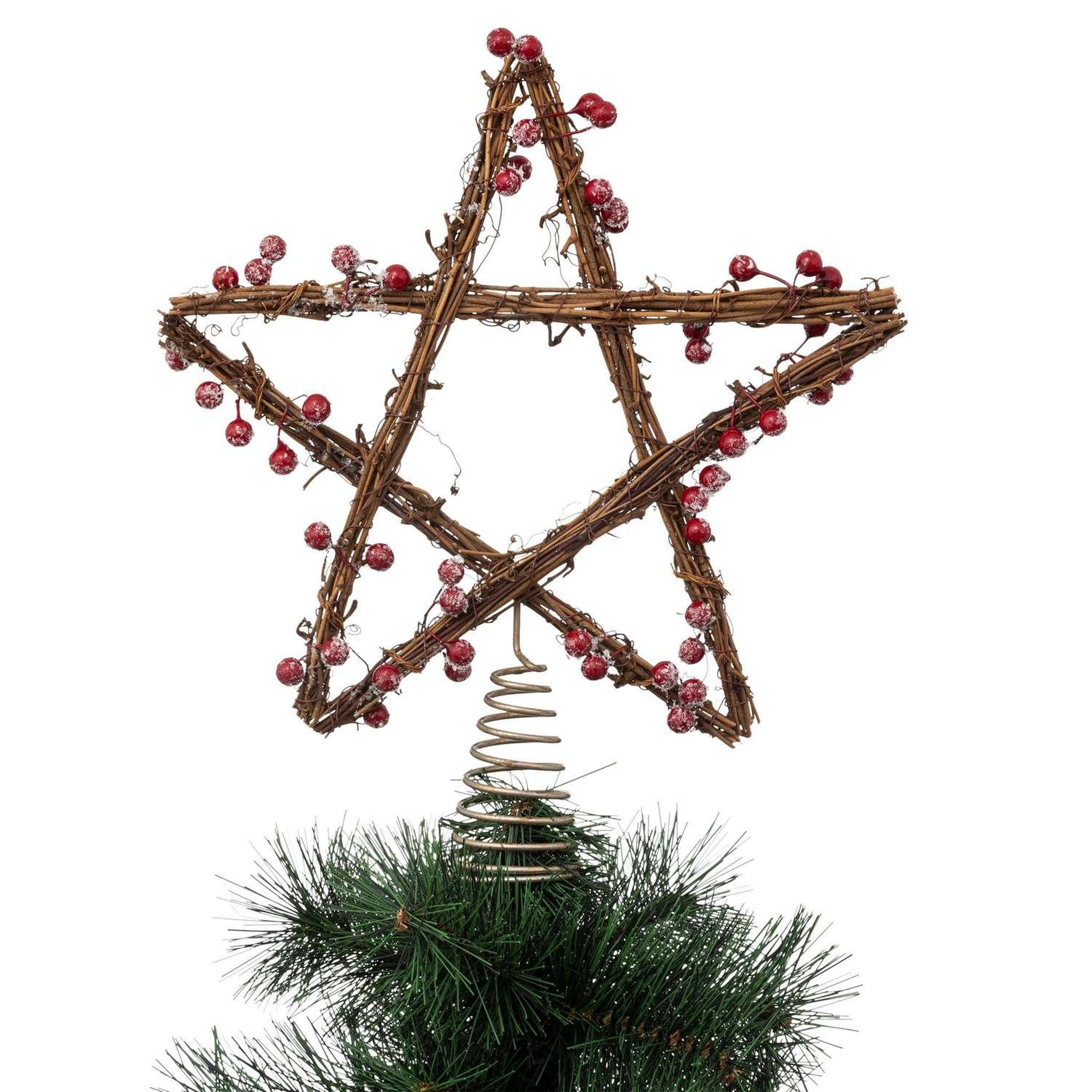 Voir la diapositive 2 : ATMOSPHERA Cimier de sapin étoile en rotin et baies rouges enneigées