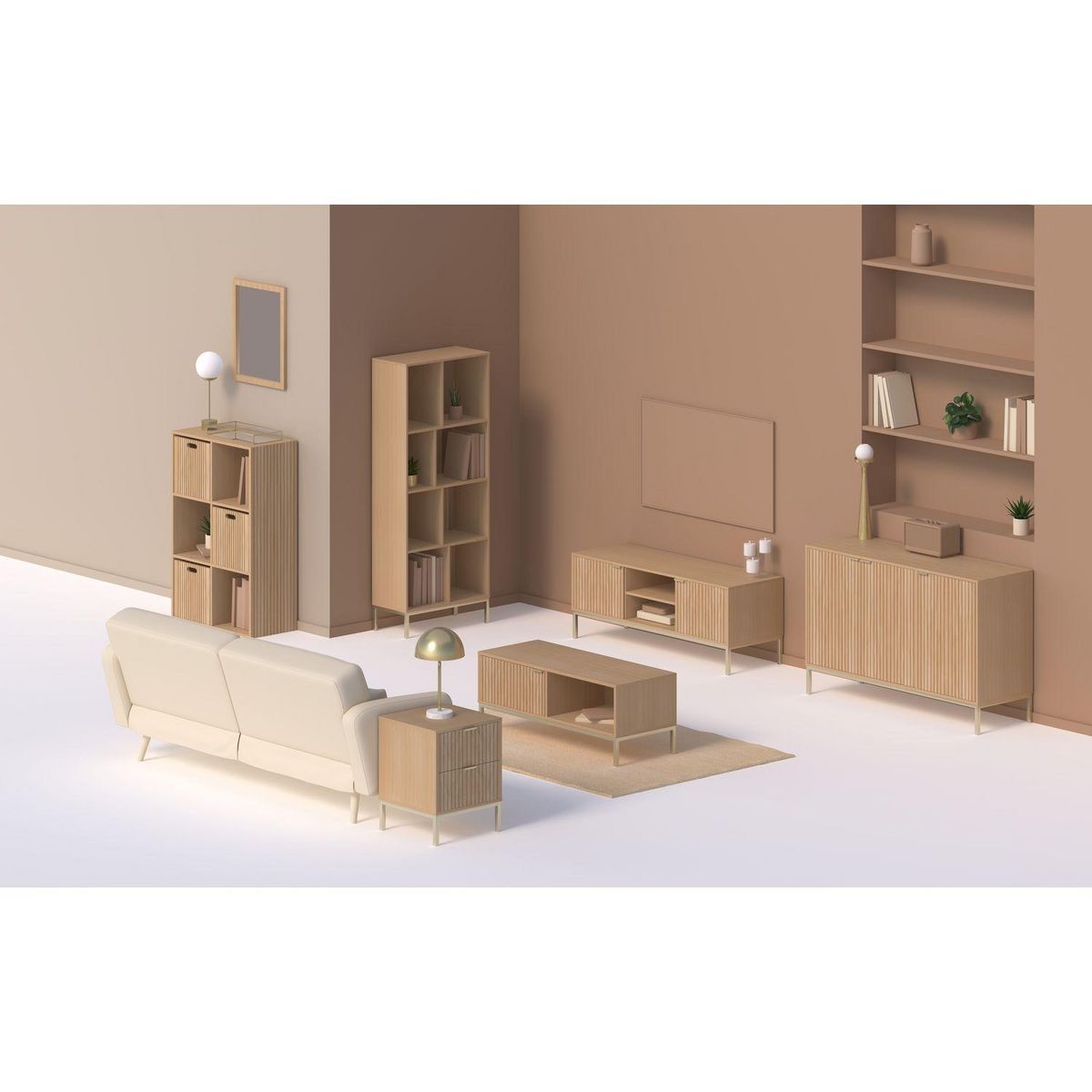 FIVE Étagère 6 cases mix en bois TASSO - Beige