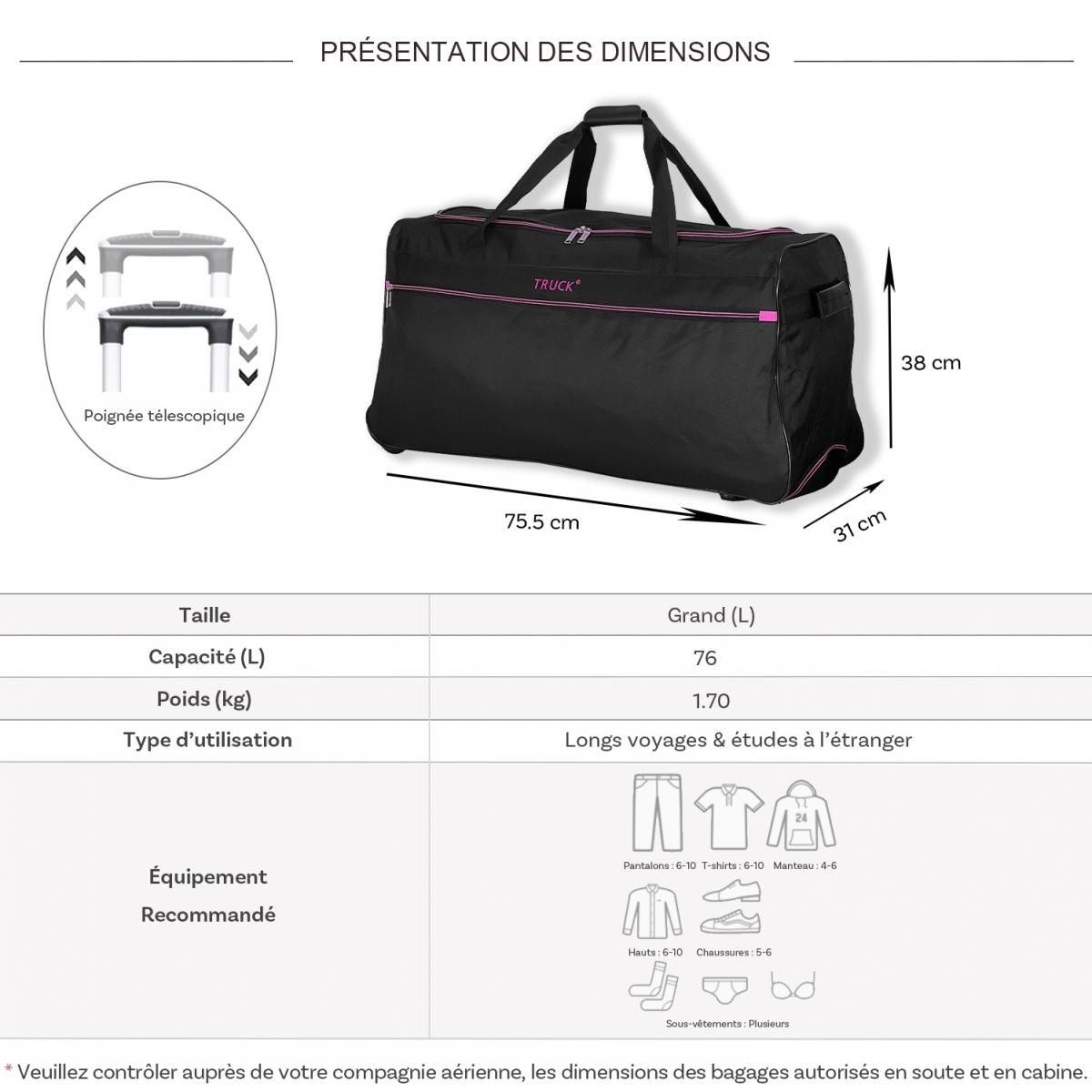 TRUCK Sac de voyage avec roulettes 76L  75.50cm