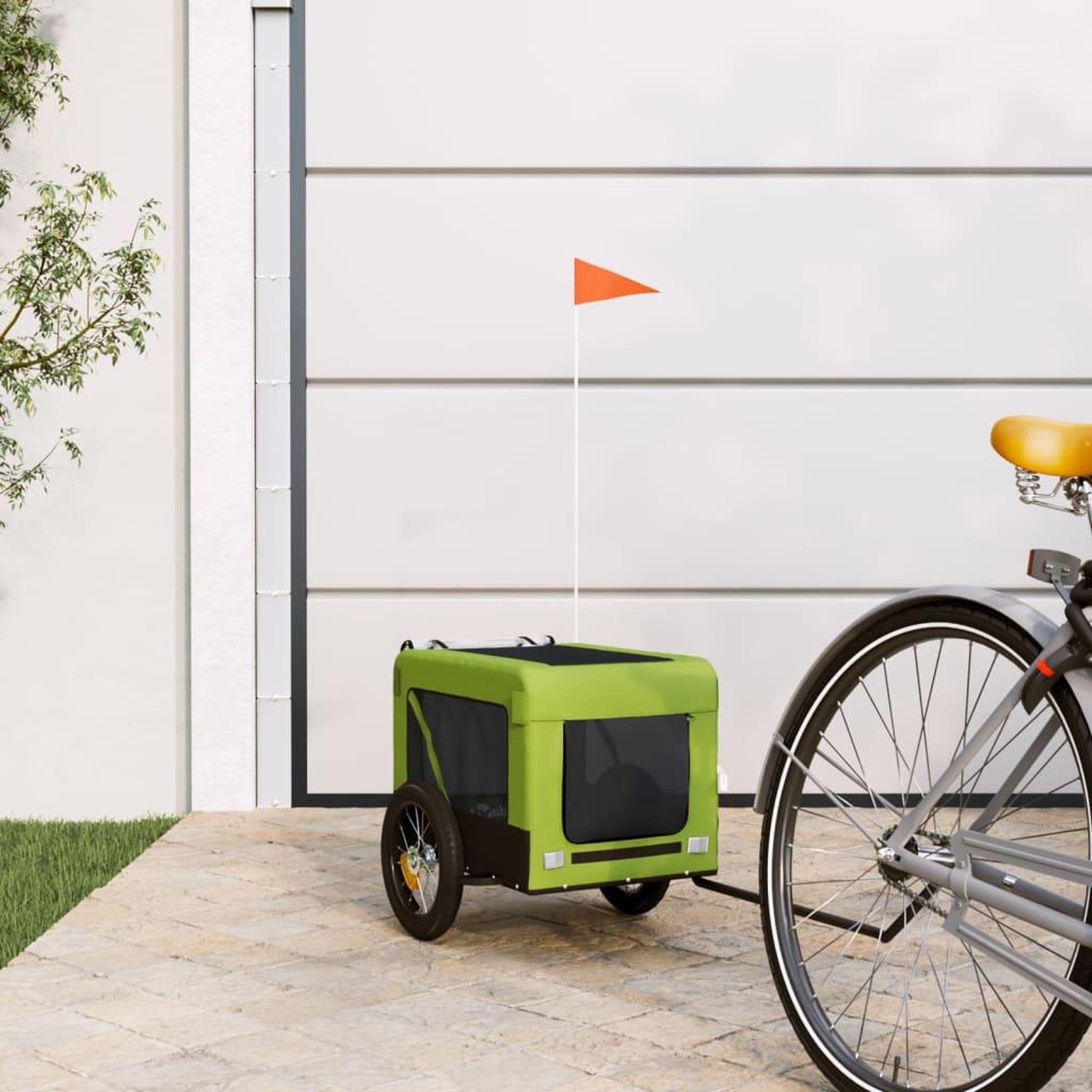 VIDAXL Remorque de velo pour animaux de compagnie vert et noir