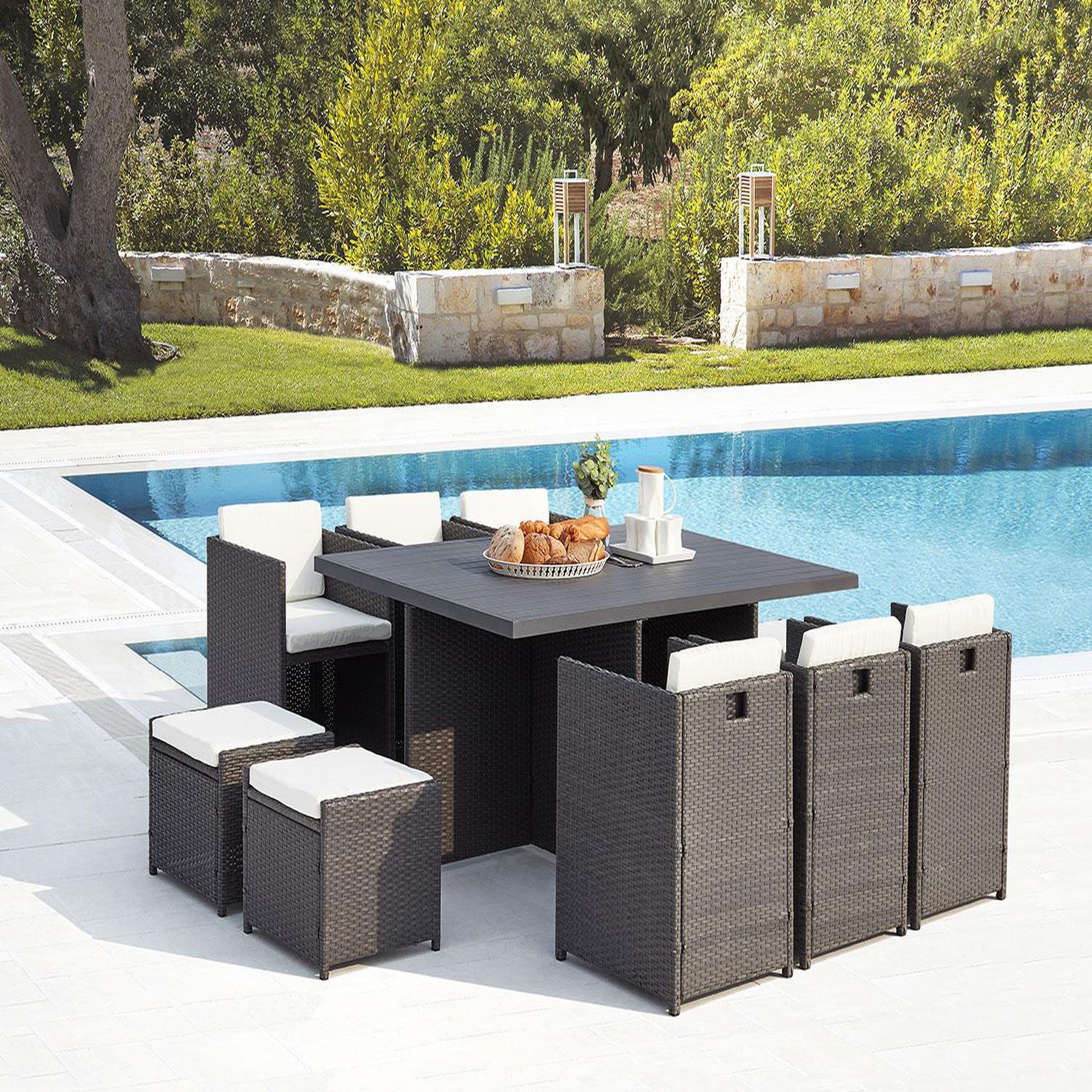 Voir la diapositive 2 : CONCEPT USINE Table et chaise 10 places encastrables alu résine gris-blanc sunset