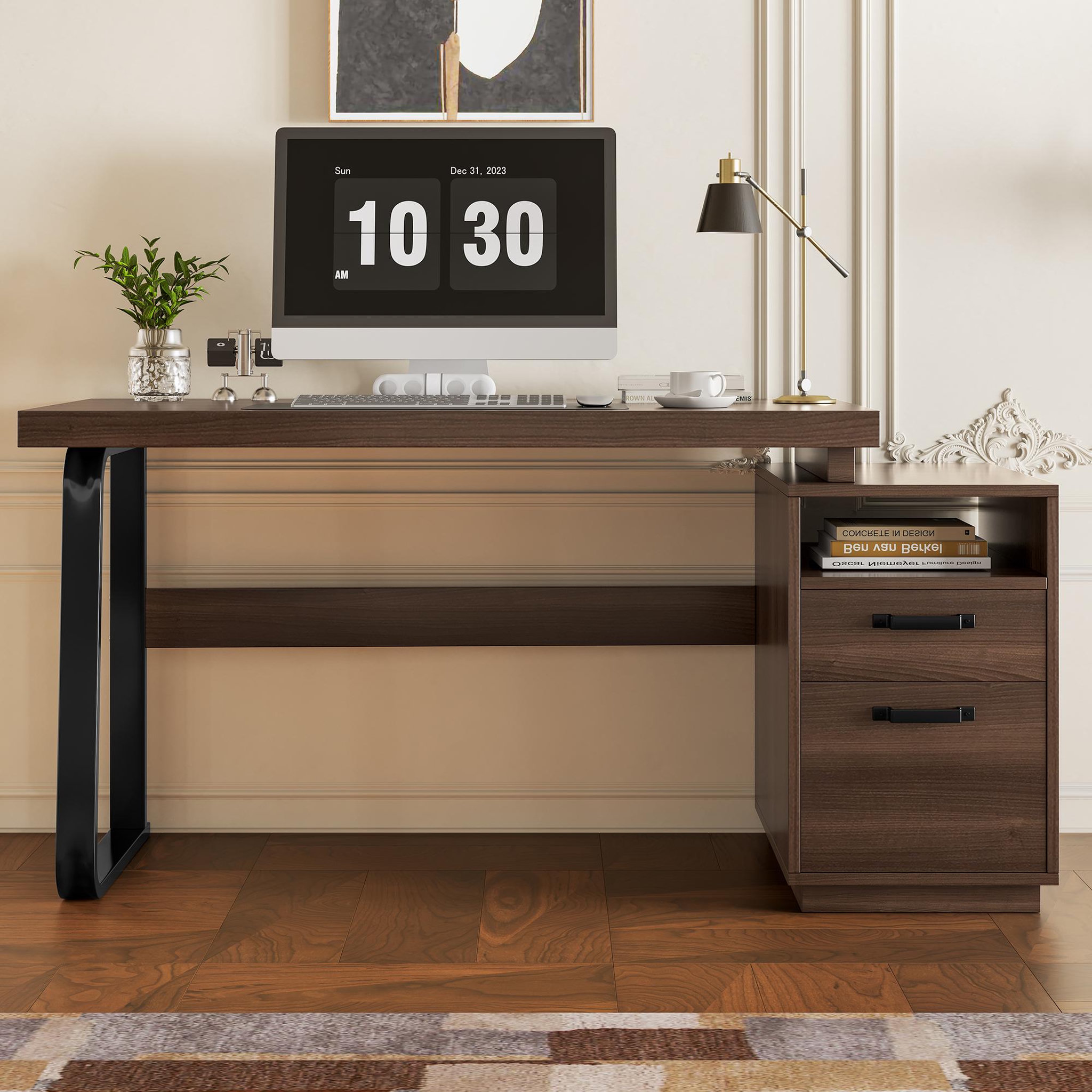 Voir la diapositive 4 : MERAX Bureau 161 cm coloris marron mdf et métal