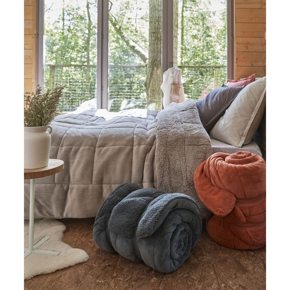 ACTUEL Couverture unie double face velours/sherpa