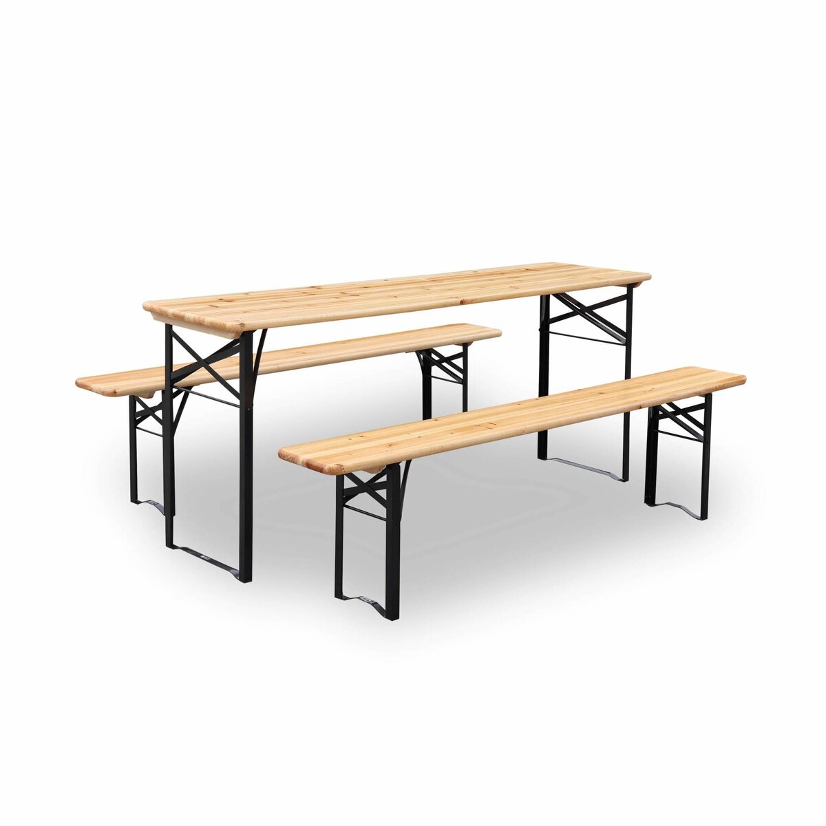 SWEEEK Table en bois 180cm avec 2 bancs – BAYONNE – Esprit brasserie. pliable. 6 personnes