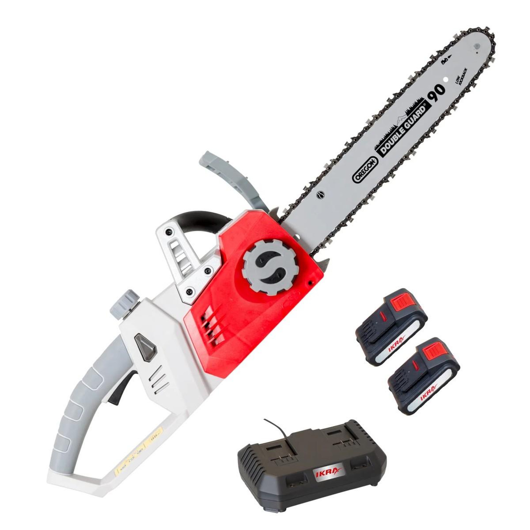 Voir la diapositive 6 : Ikra Tronçonneuse sans fil 40v - guide oregon 35,5 cm - 2 batteries lithium 2.0ah - chargeur double - tendeur de chaine rapide ikra