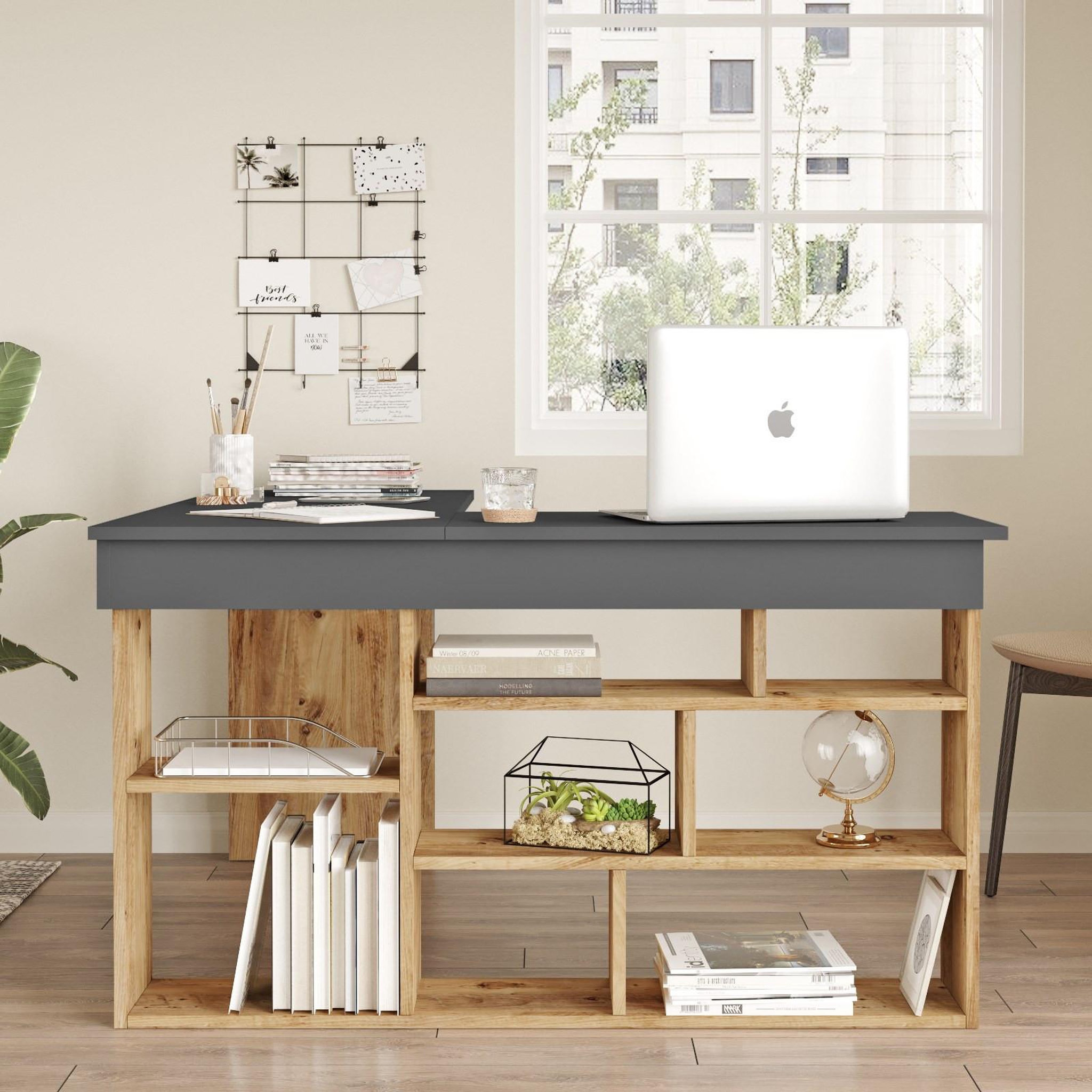 Voir la diapositive 3 : Habitat et Jardin Bureau en bois  ct5  - 129 x 120 x 72 cm - pin atlantique anthracite