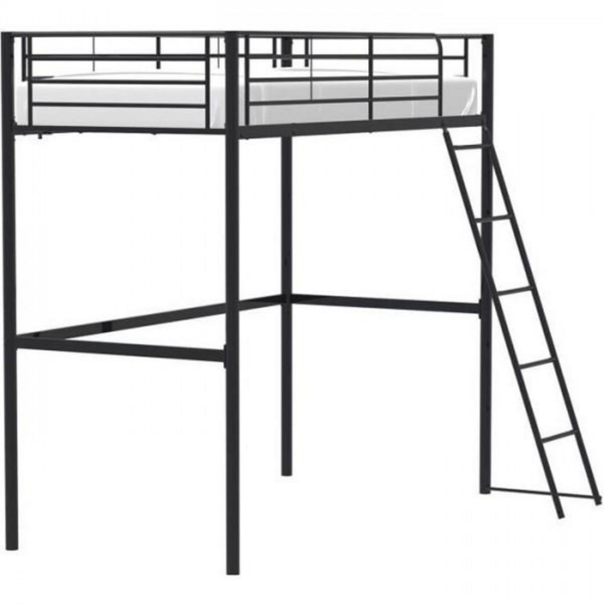 MARKET24 Lit mezzanine enfant ELIOT en métal noir 90x190cm avec sommier inclus