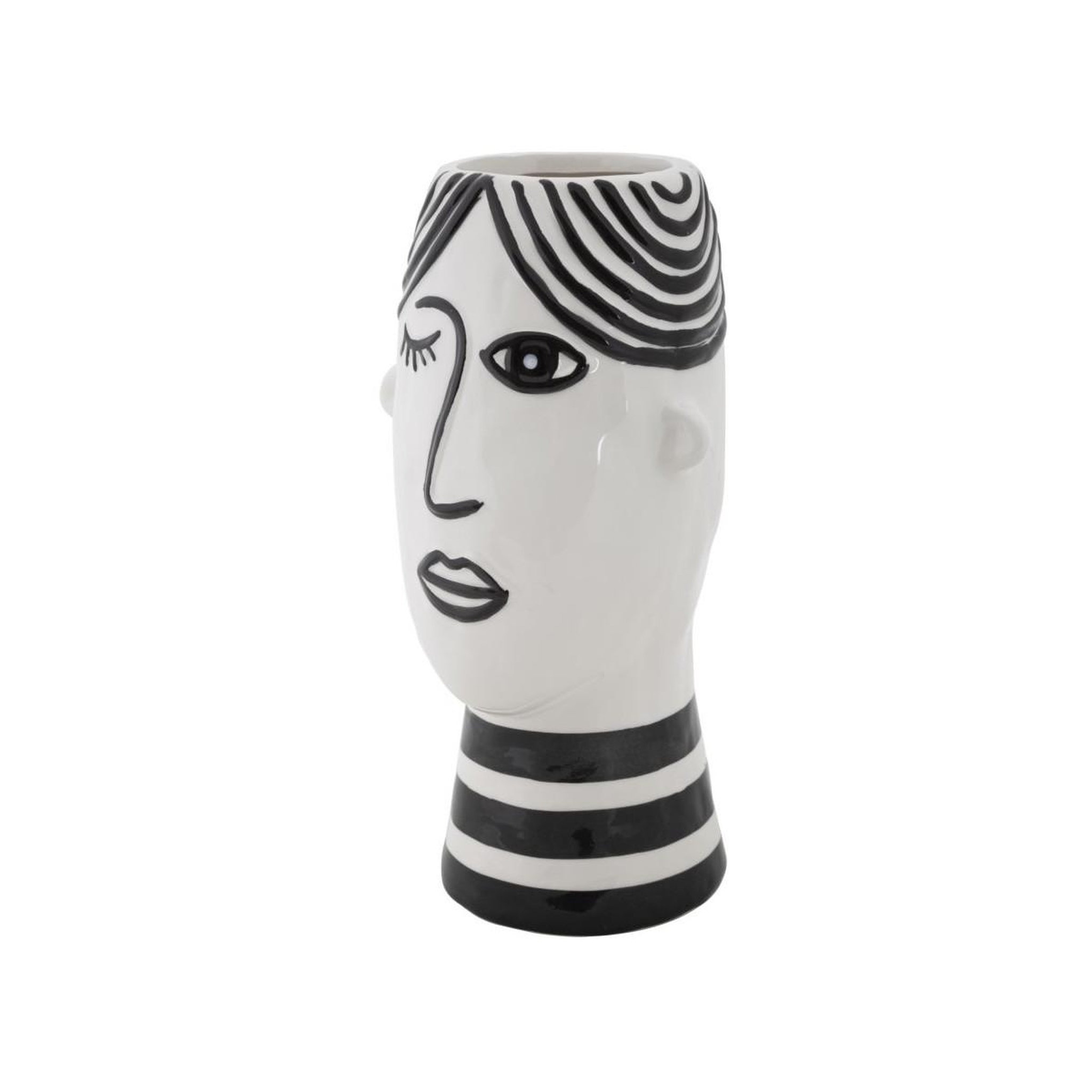 Voir la diapositive 3 : Paris Prix Vase déco visage en porcelaine  face  26cm blanc & noir