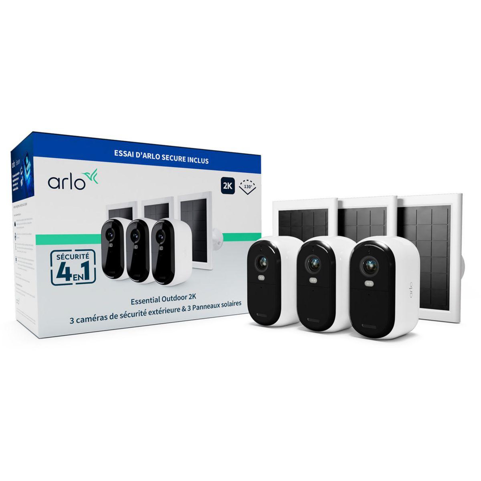 Voir la diapositive 4 : ARLO Caméra de surveillance 3 caméras Essential 2K+3 Panneaux sol.