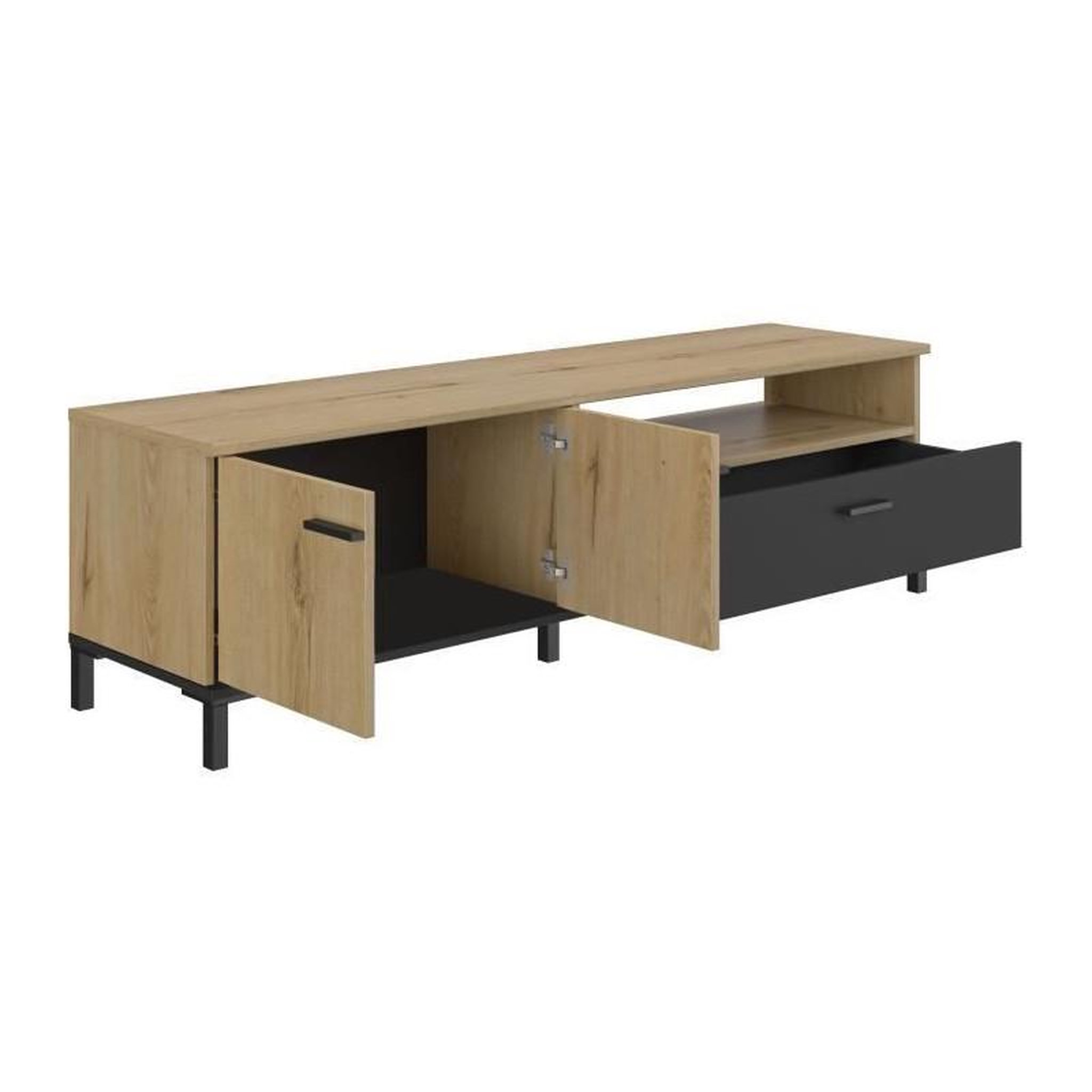 Voir la diapositive 5 : GAMI Banc TV - TRUST - Chene / Noir - 2 portes - 1 tiroir - 140 x 40 x 47 cm - GAMI