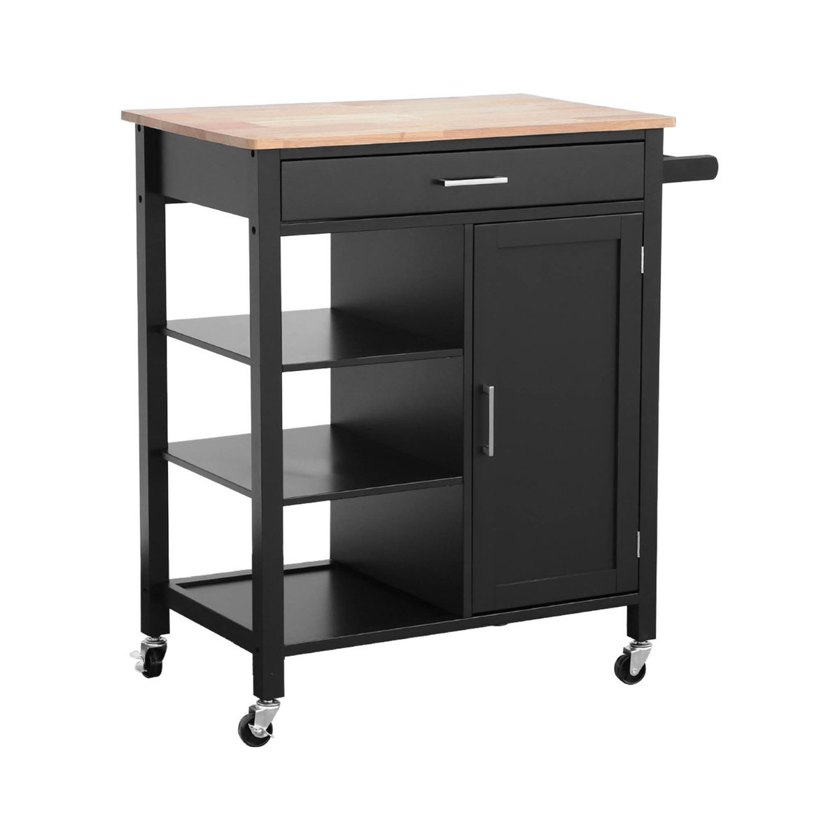 SWEEEK Desserte de cuisine BENDOR plateau en bois d'hévéa, 83 x 47 x 91 cm, 1 poignée, 4 roues, 1 tiroir, 5 étagères, 1 porte, style contemporain