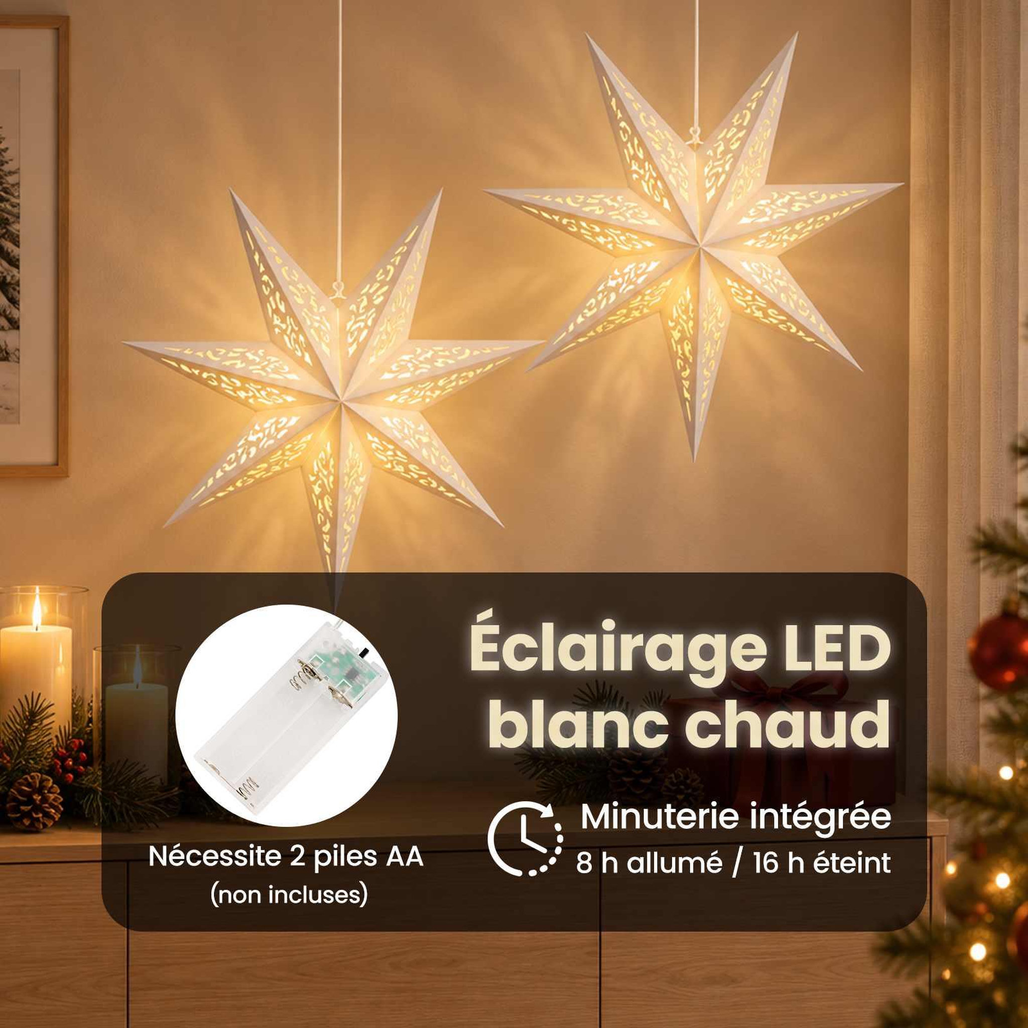 Voir la diapositive 4 : VIDAXL Eclairage de Noël RAAHE 2 pc 10 LED Blanc chaud 45 x 6 x 45 cm