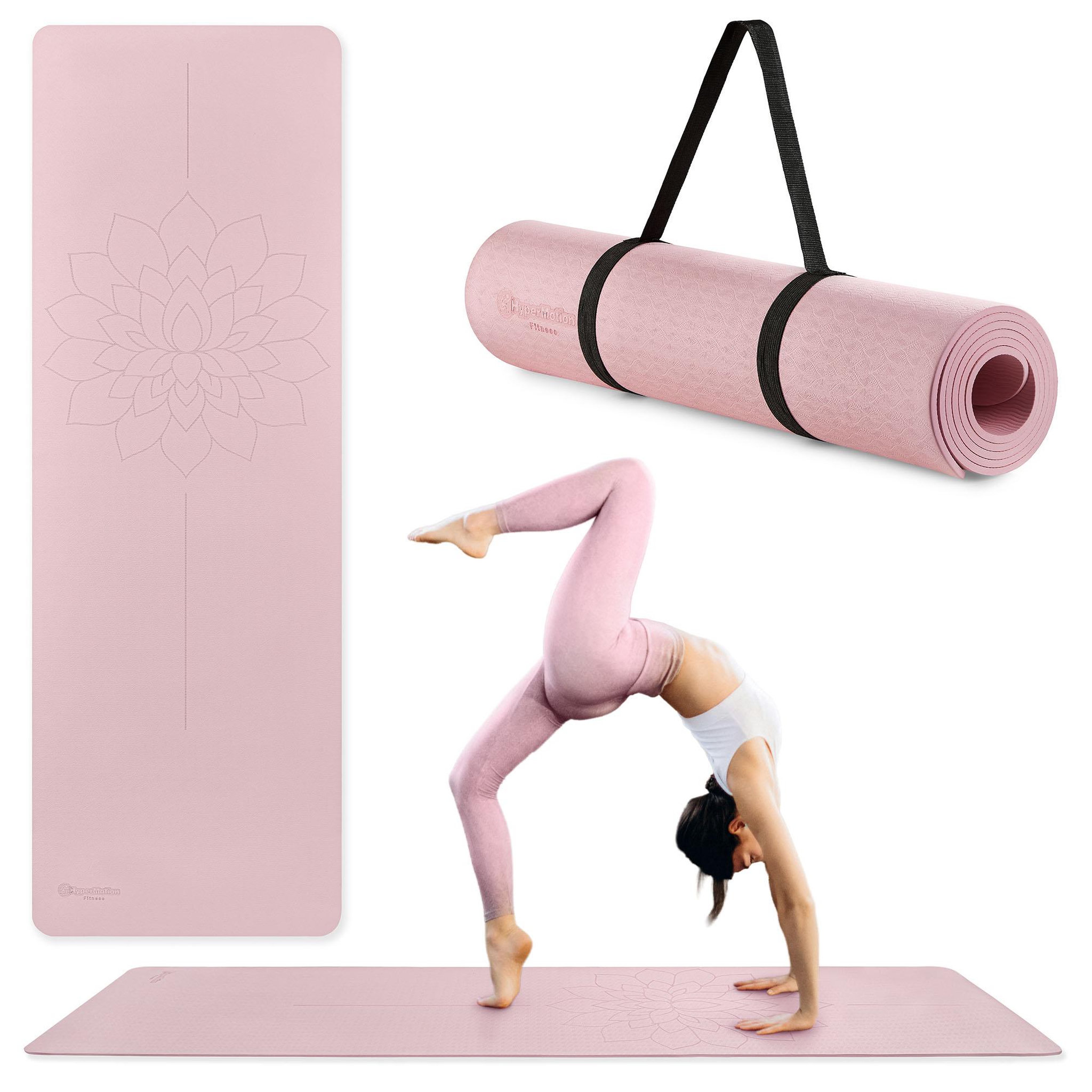 HYPERMOTION Tapis yoga fitness HyperMotion Lotos TPE 6 mm 183x61 cm rose avec sangle