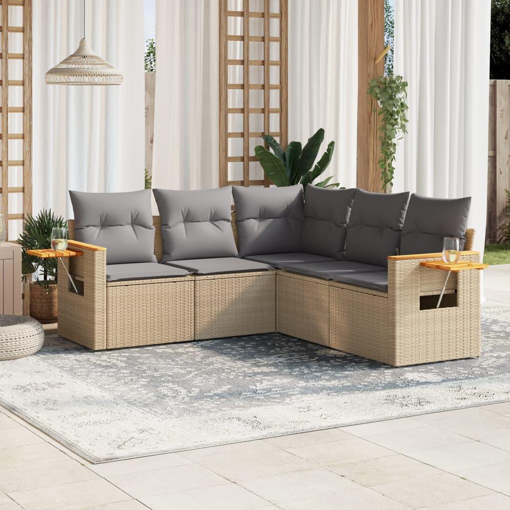 VIDAXL Salon de jardin avec coussins 5 pcs beige resine tressee