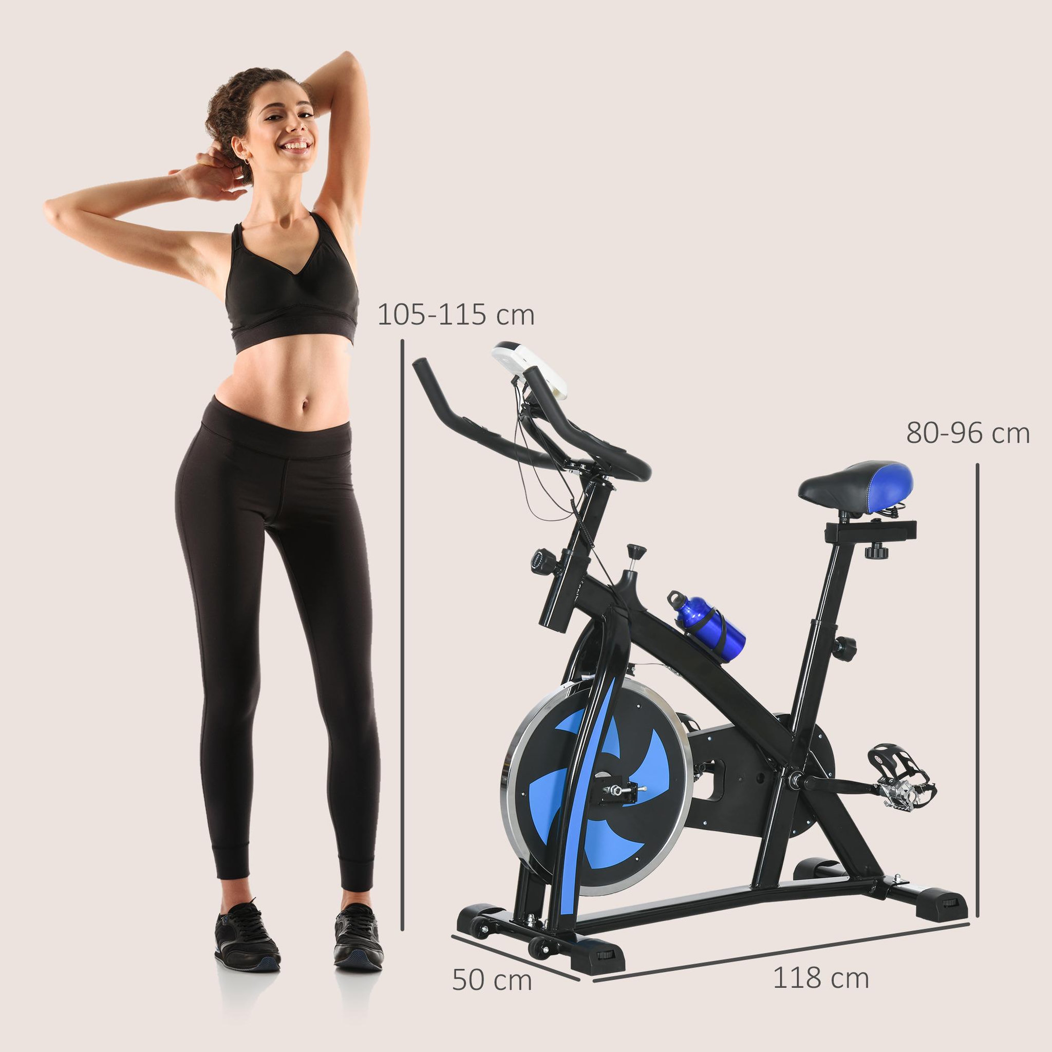Voir la diapositive 3 : HOMCOM Vélo d'appartement cardio - vélo biking - écran LCD multifonction, selle, guidon réglable, volant inertie 8 Kg - acier bleu noir