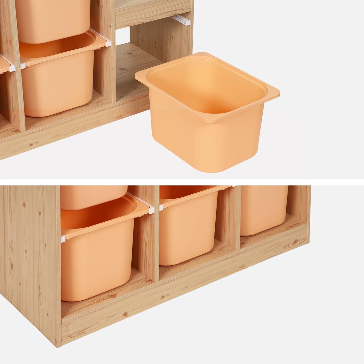 SWEEEK Meuble de rangement enfant escalier 6 bacs de rangement décor bois naturel et pêche - Sora