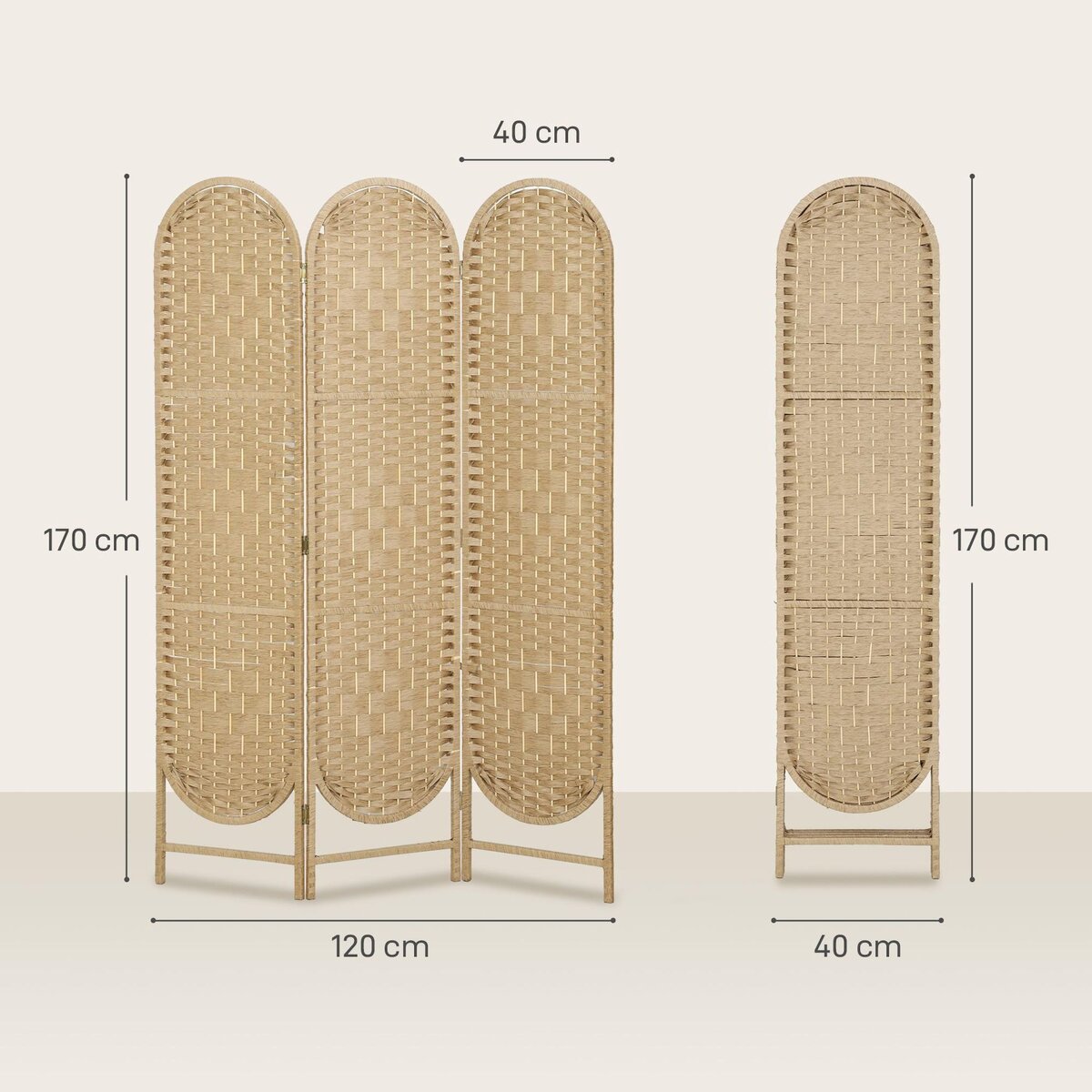 HOMCOM Paravent intérieur 3 panneaux pliable bois de pin naturel 120 x 170 cm