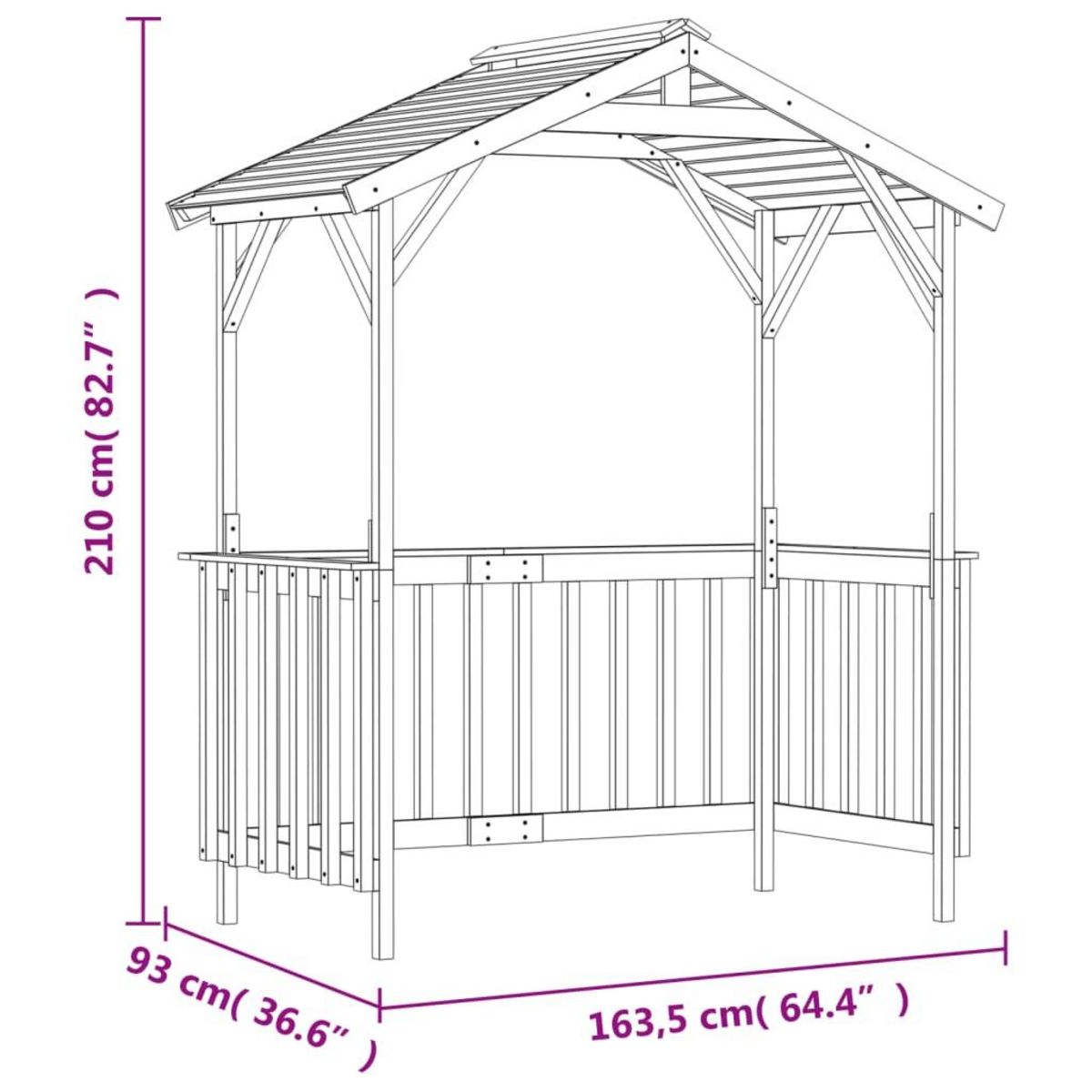 VIDAXL Abri de barbecue 163,5x93x210 cm Bois de pin impregne