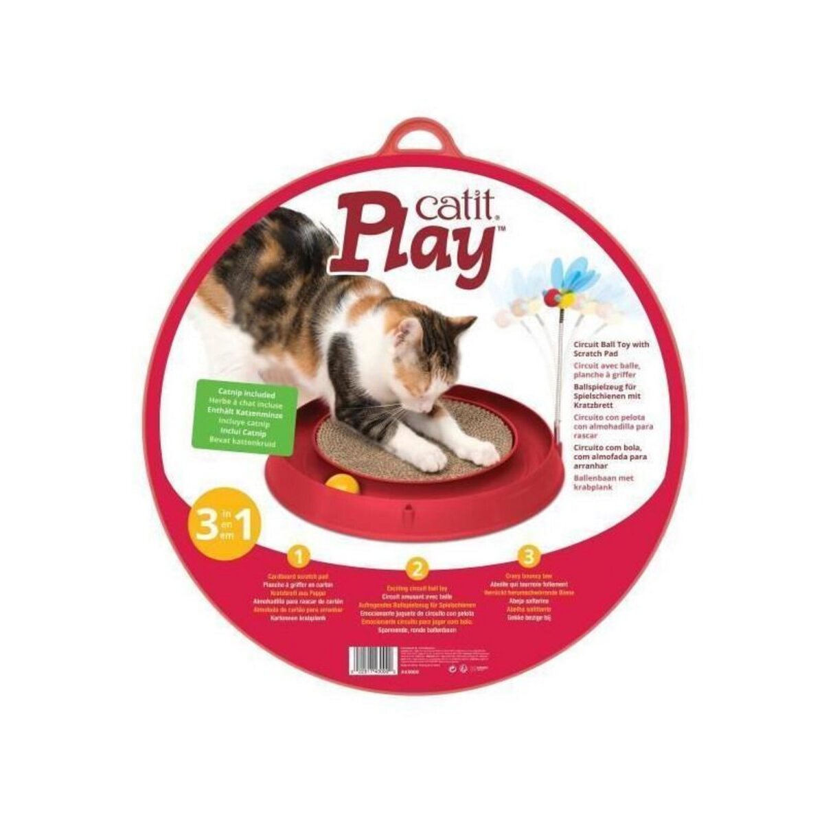 Cat'it CAT IT Cuircuit 3 en 1 avec balle et planche a griffer - O 36 cm - Rouge - Pour chat