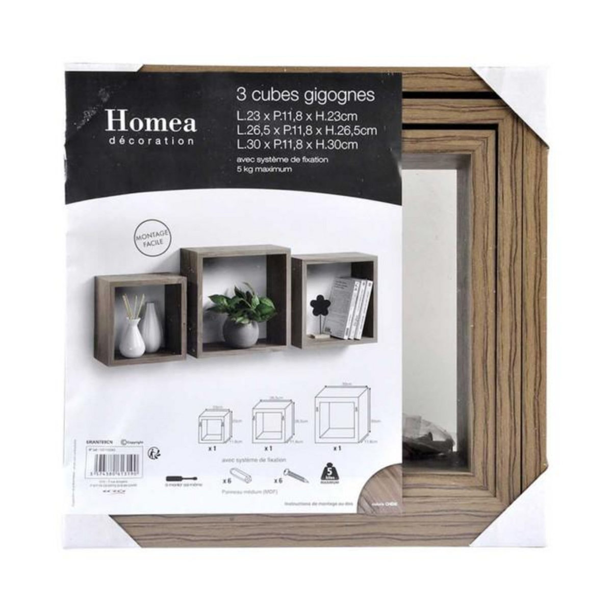 Paris Prix Lot de 3 Étagères Murales  Cube  30cm Chêne