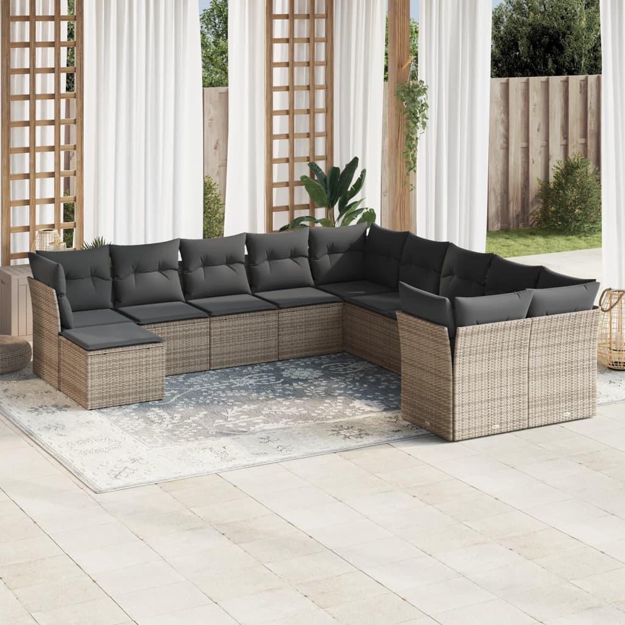 VIDAXL Salon de jardin 11 pcs avec coussins gris resine tressee