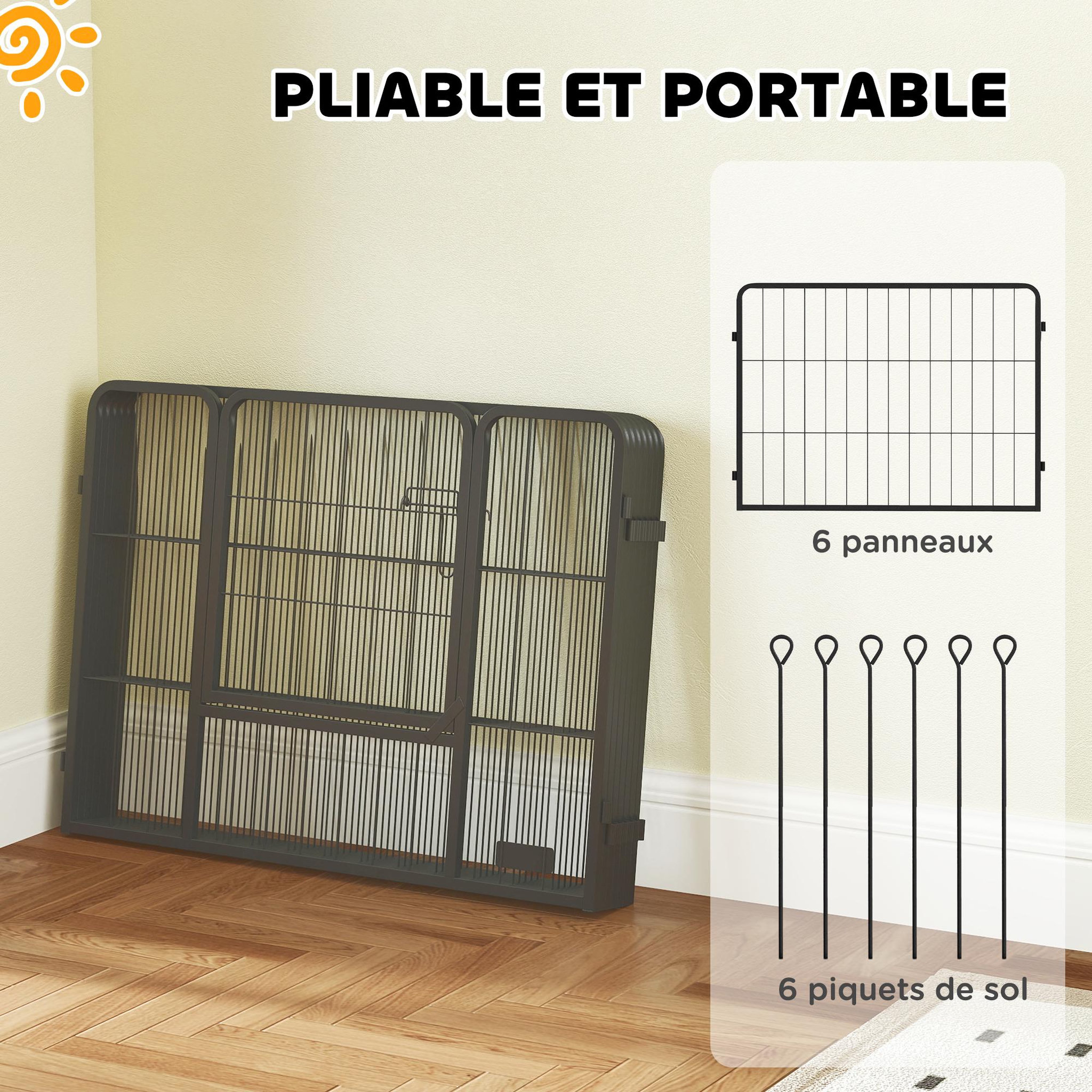 Voir la diapositive 5 : PAWHUT Parc enclos chien modulable pliable 6 panneaux h.60cm porte verrouillable acier époxy noir