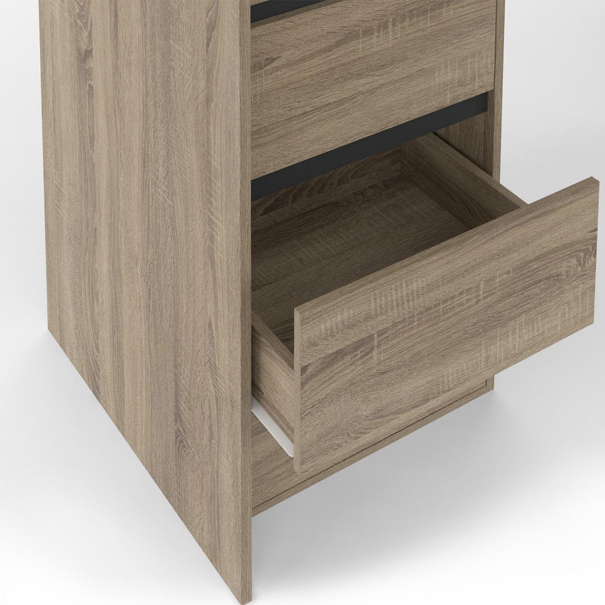 ID MARKET Dressing extensible double MERYL 120/180 cm hêtre avec 6 tiroirs + étagères + double penderie + rideau noir