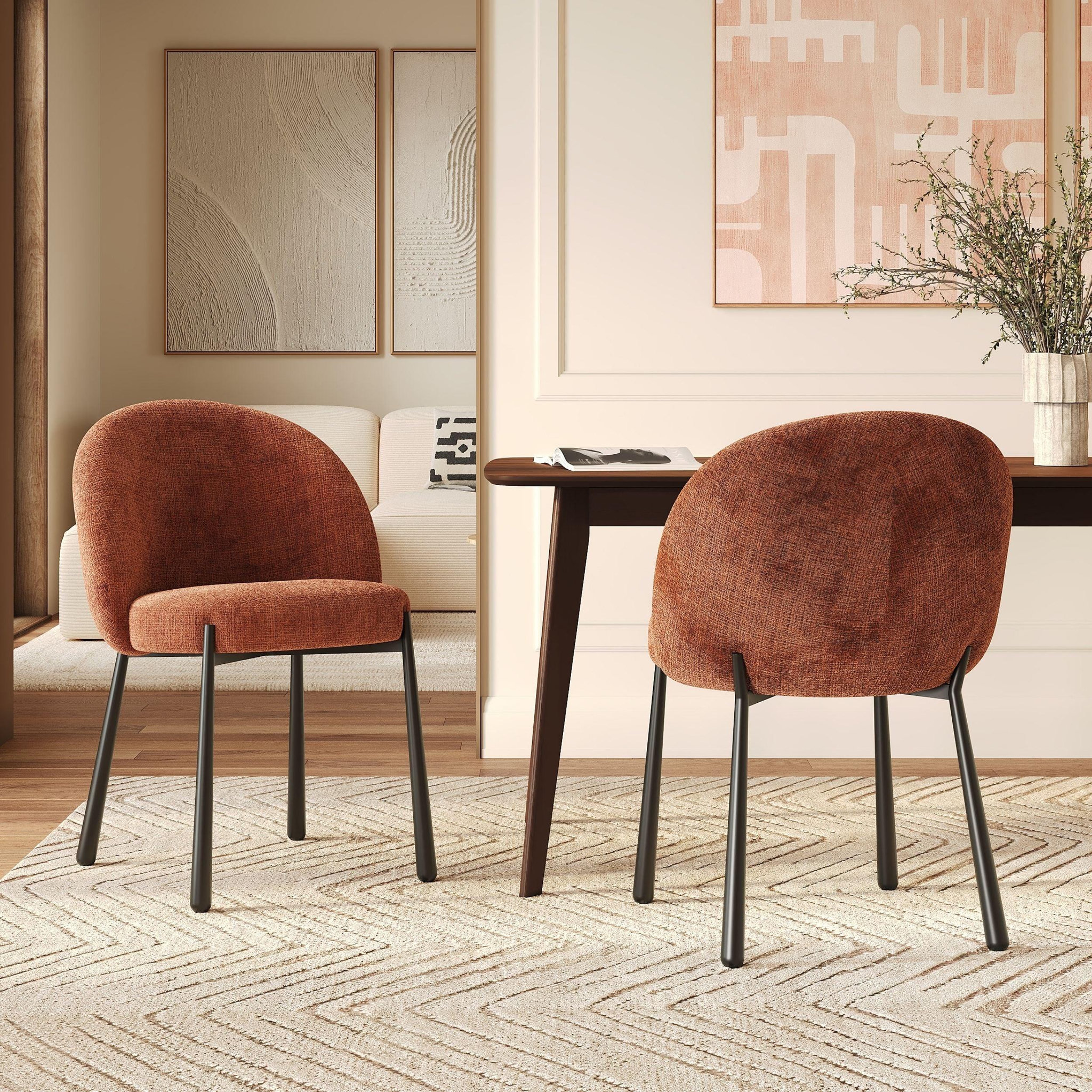 Voir la diapositive 2 : MAISON PAVANE Lot de 2 chaises en velours chenillé terracotta et métal noir-pulpy