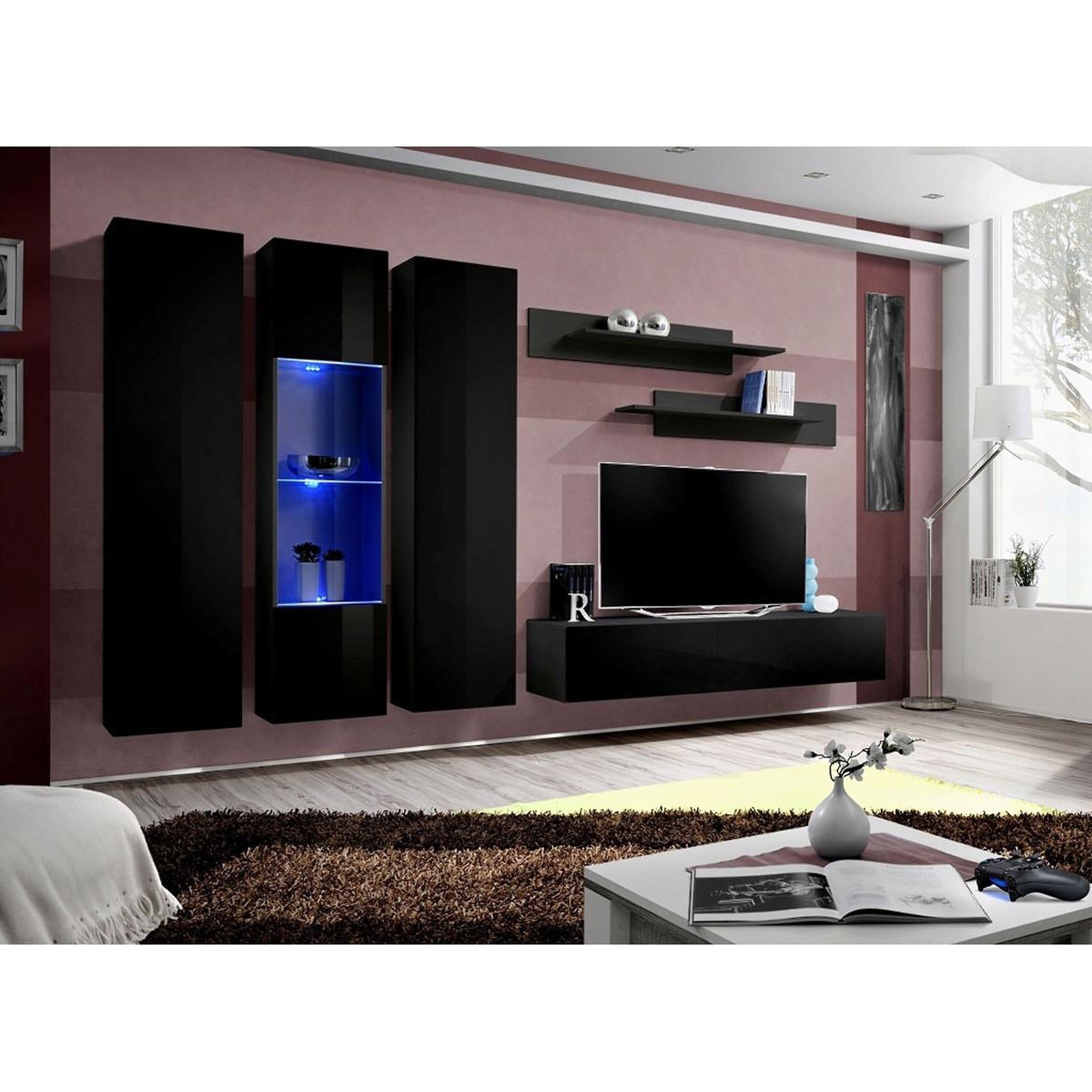 Voir la diapositive 4 : Paris Prix Ensemble meuble tv mural  fly c5  310cm noir