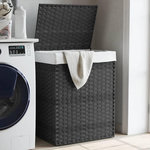 VIDAXL Panier a linge avec couvercle gris 46x33x60 cm resine tressee