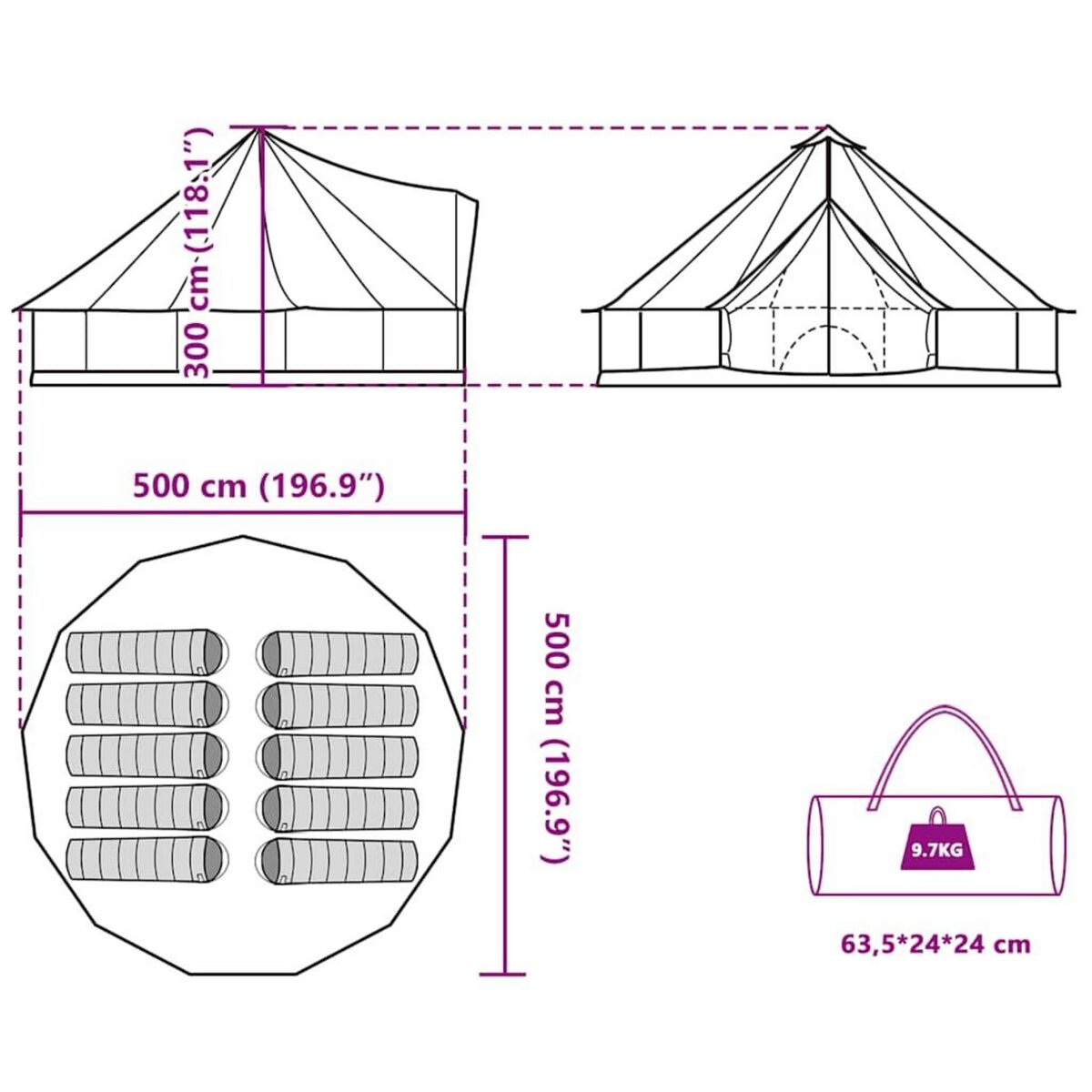 VIDAXL Tente familiale tipi 10 personnes gris et orange impermeable